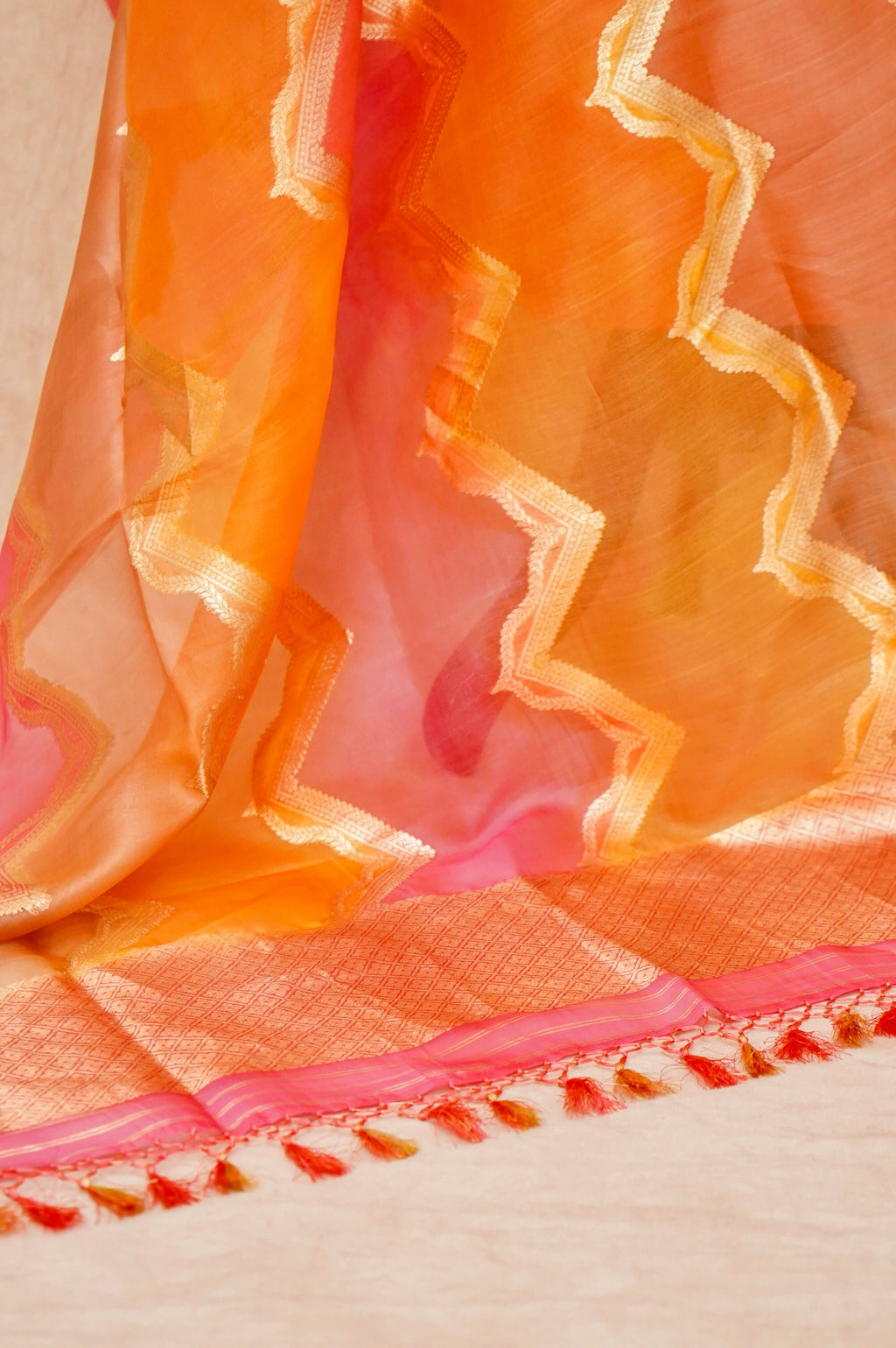 Handwoven Reddish Orange Banarasi Monga Silk Suit