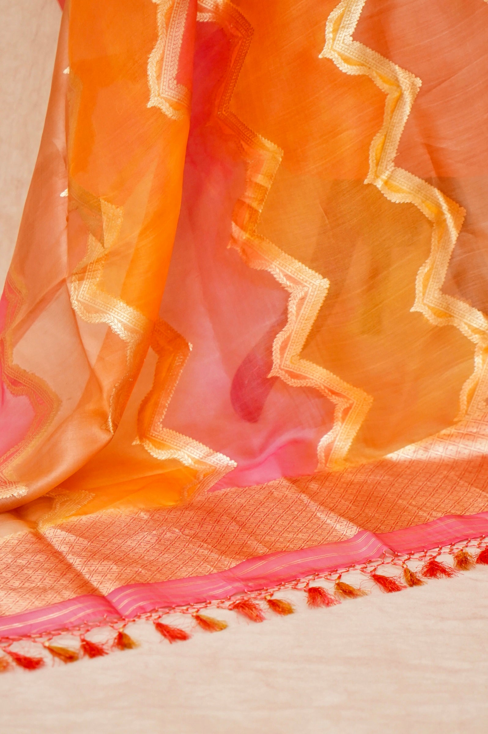 Handwoven Reddish Orange Banarasi Monga Silk Suit