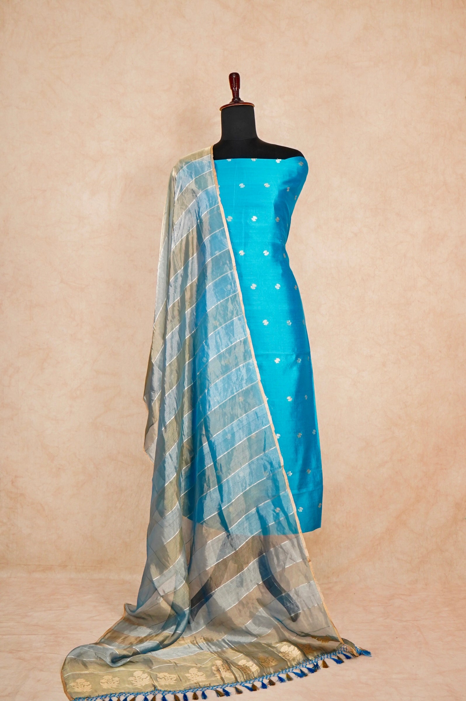 Handwoven Blue Banarasi Chiniya Silk Suit