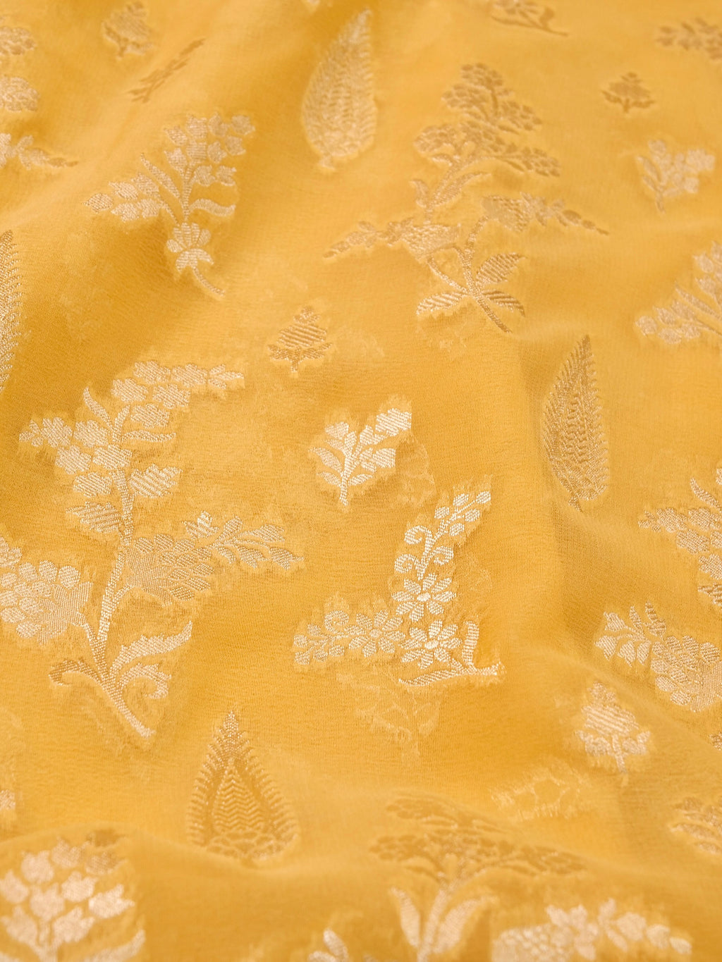 Handwoven Yellow Banarasi Khaddi Silk Saree