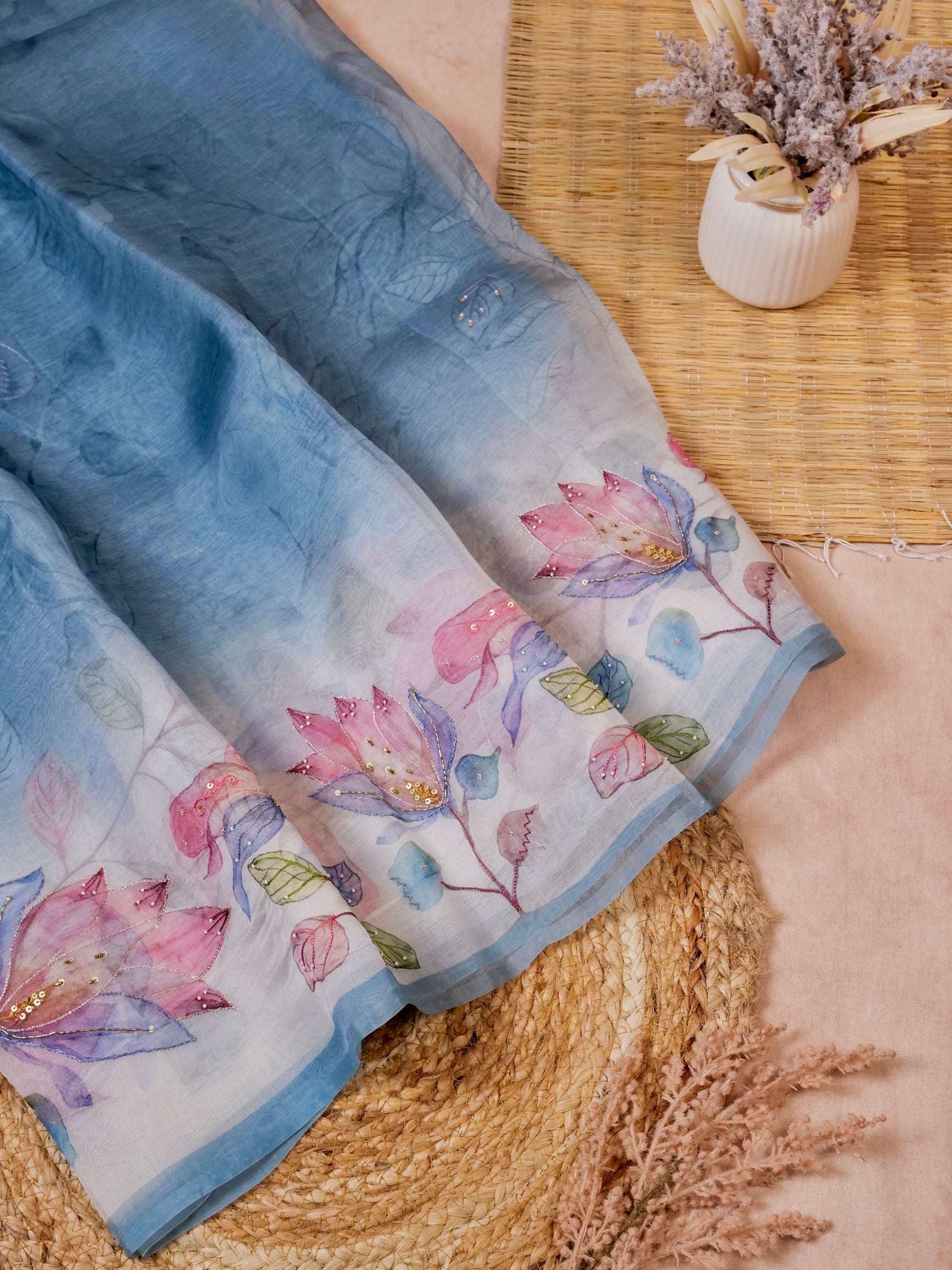 Handwoven Sky Blue Banarasi Organza Silk Saree