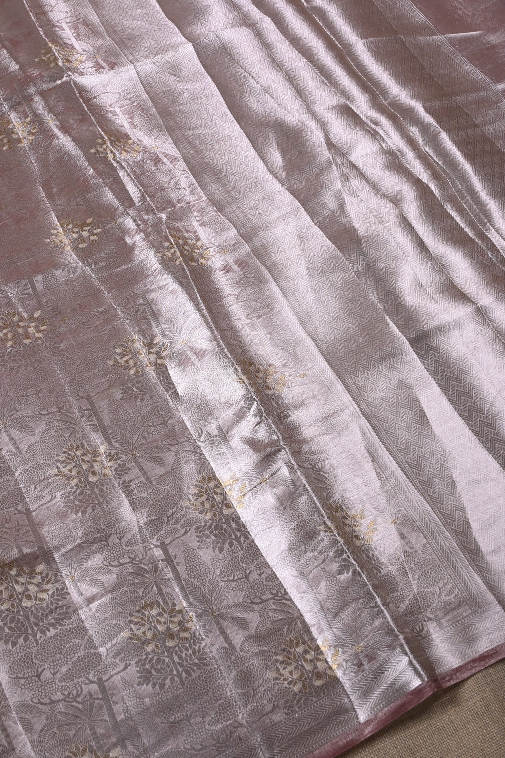 Baby Peach Pure Banarasi Molten Alfi Tissue Silk Saree