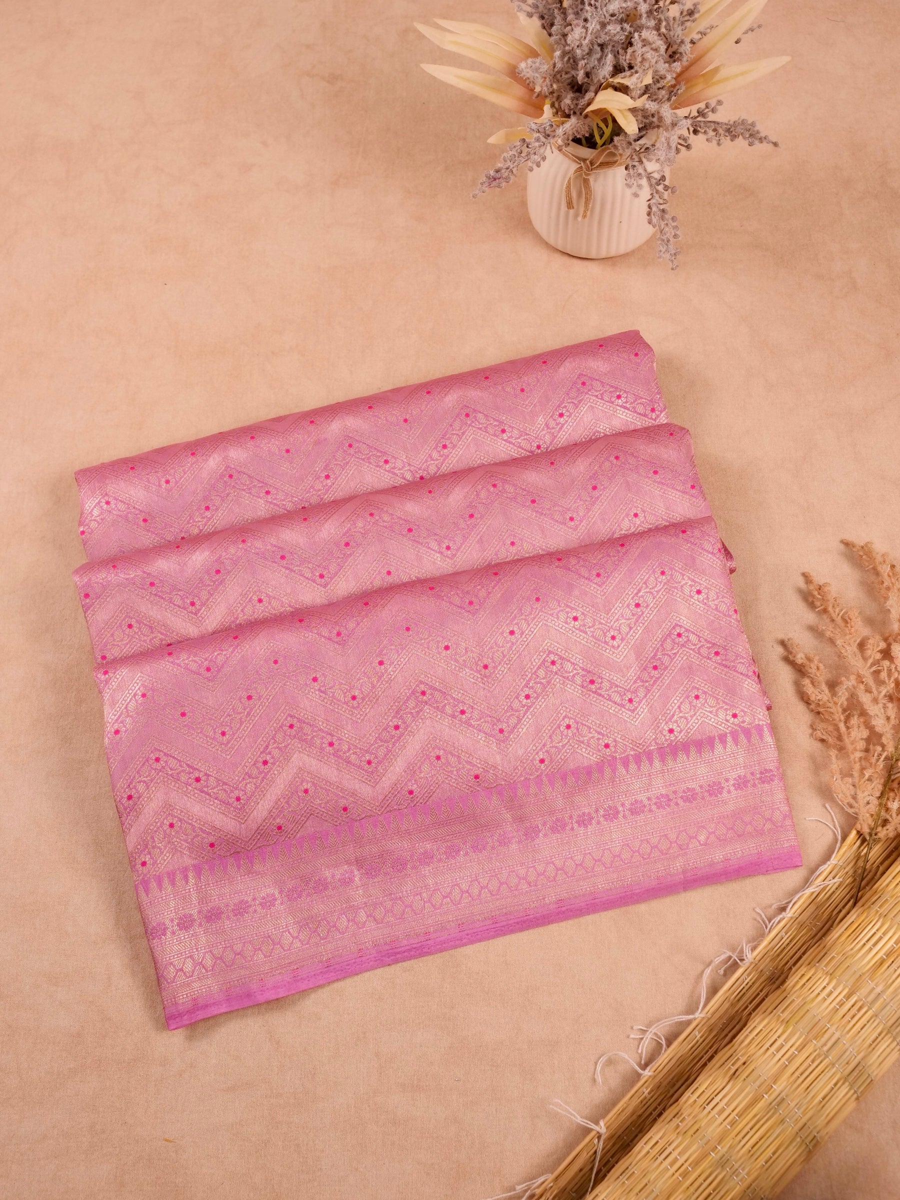 Handwoven Pink Banarasi Katan Soft Tissue Silk Saree