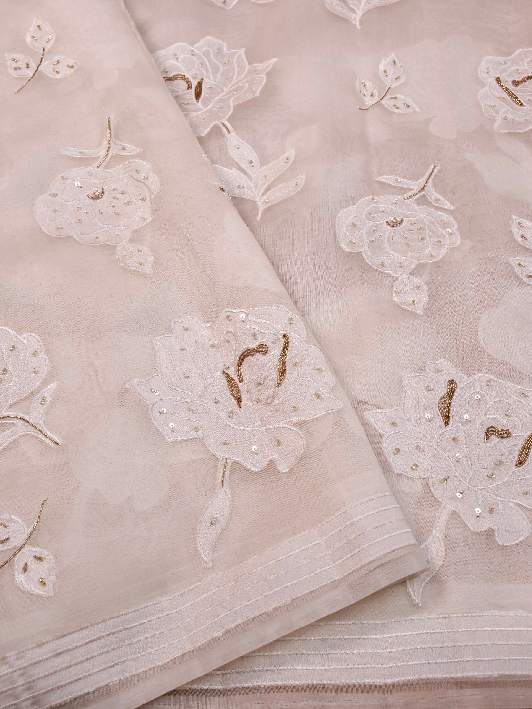 Handwoven White Banarasi Organza Silk Saree