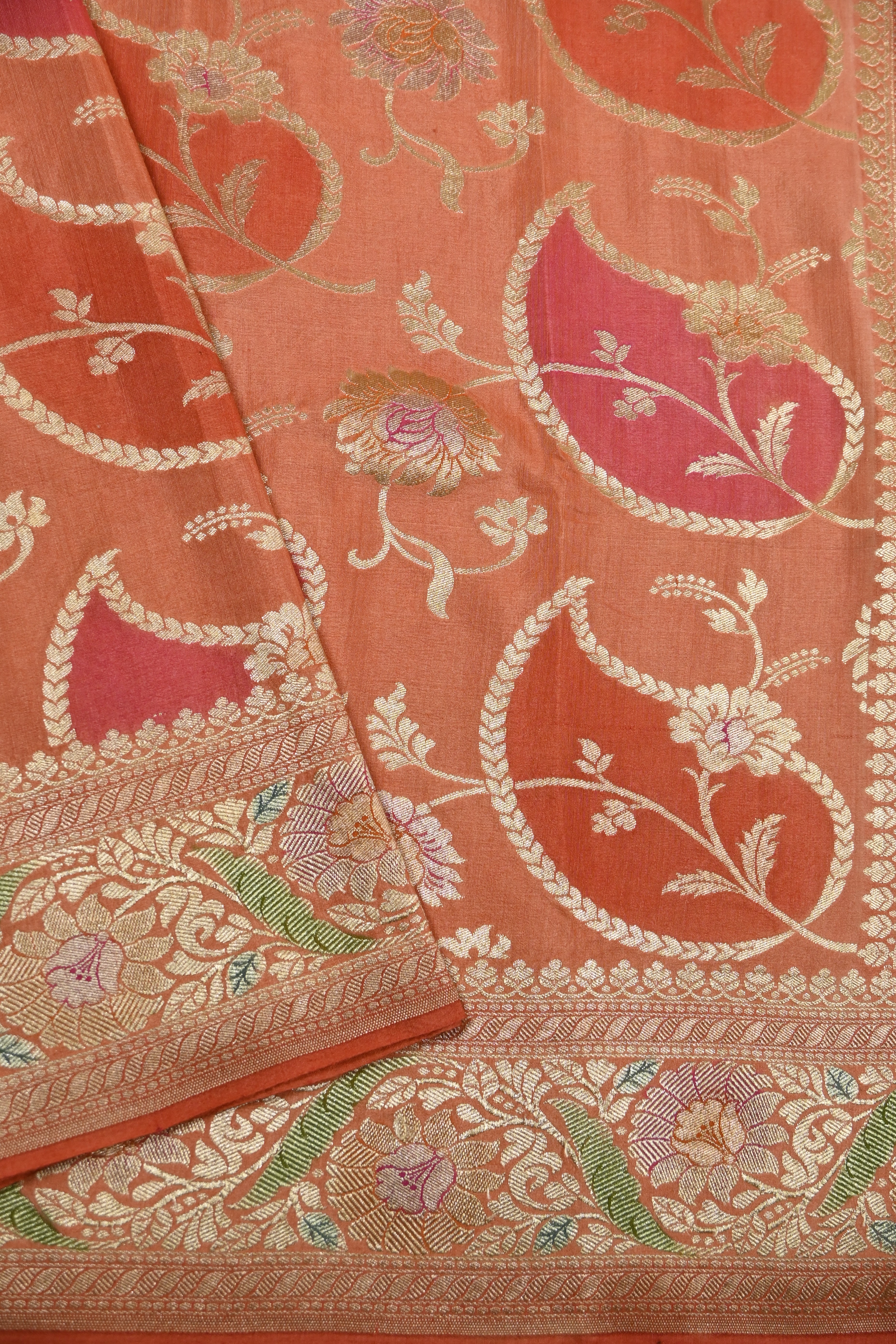 Burnt Orange Pure Moonga Silk Banarasi Saree