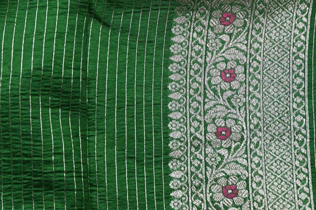 Dark Green Pure Banarasi Katan Silk Saree