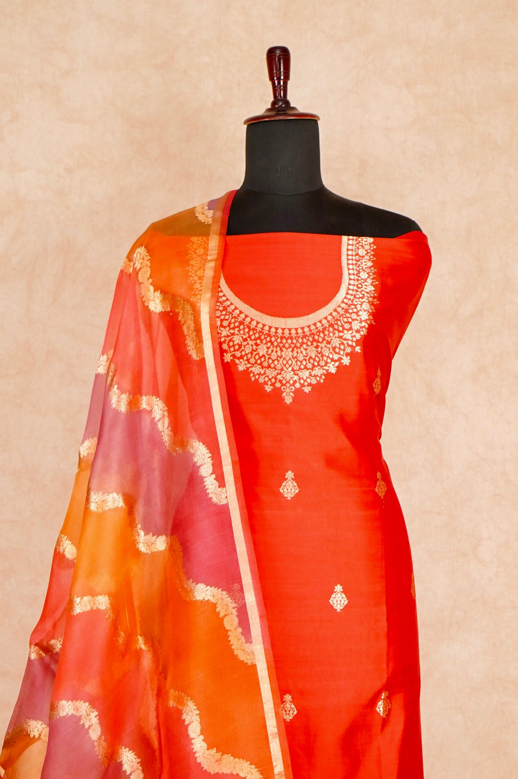 Handwoven Red Banarasi Katan Silk Suit