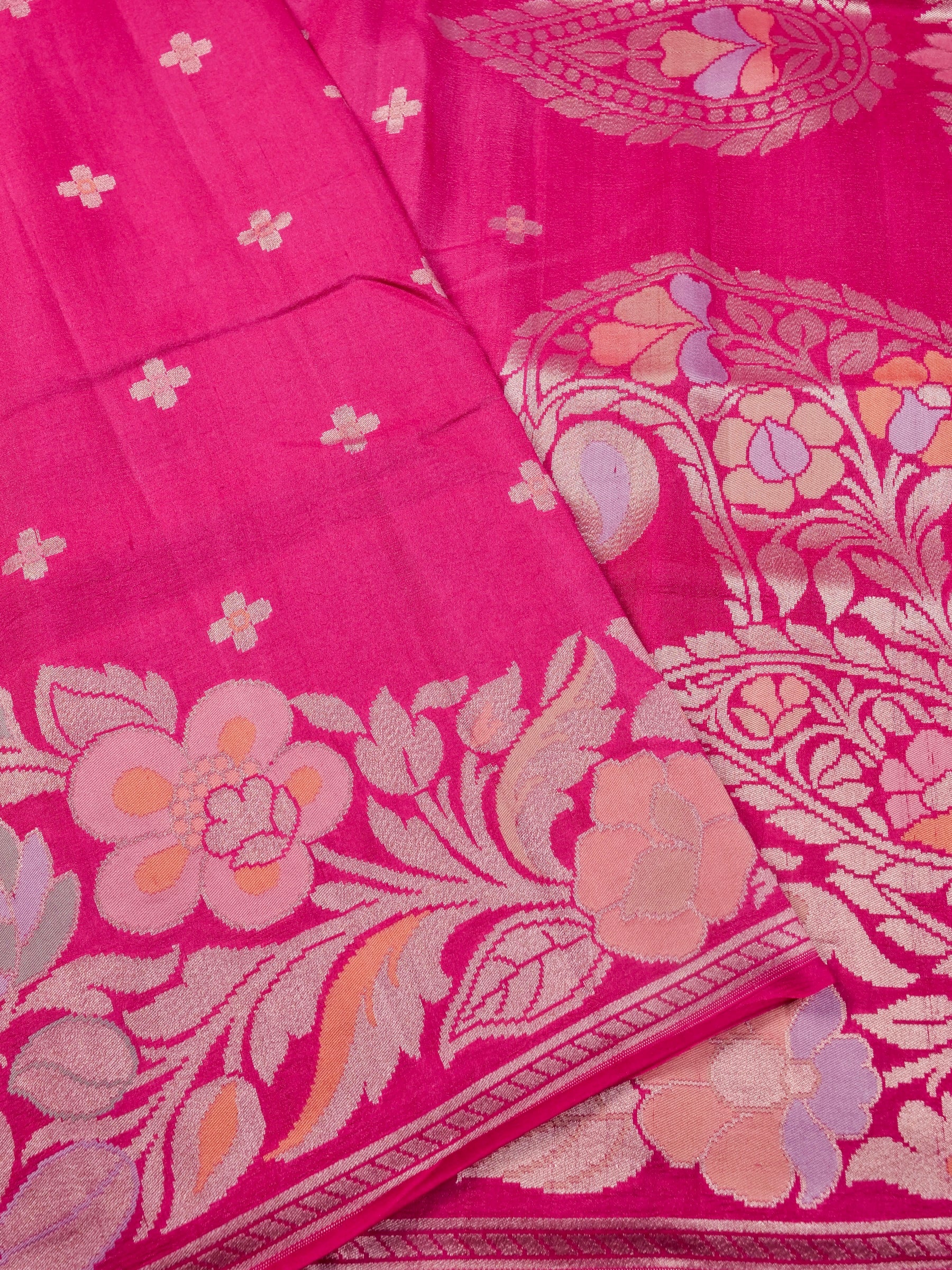 Handwoven Pink Banarasi Desi Tusser Silk Saree