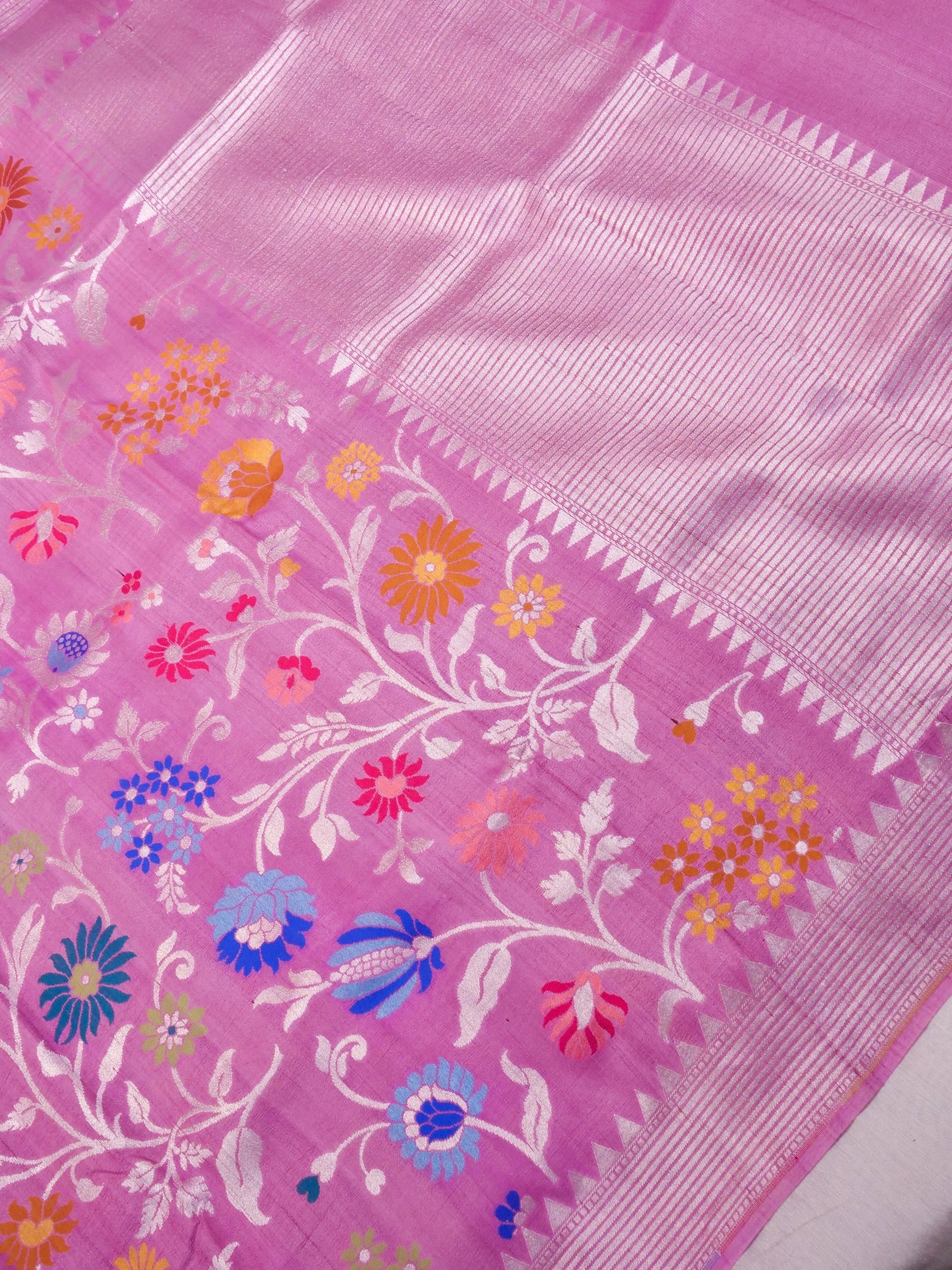 Handwoven Baby Pink Banarasi Tussar Silk Saree