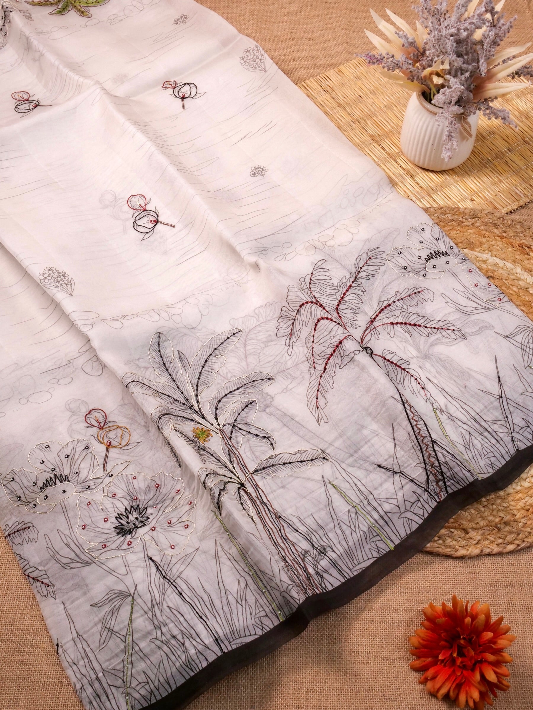 Handwoven White Banarasi Organza Silk Saree