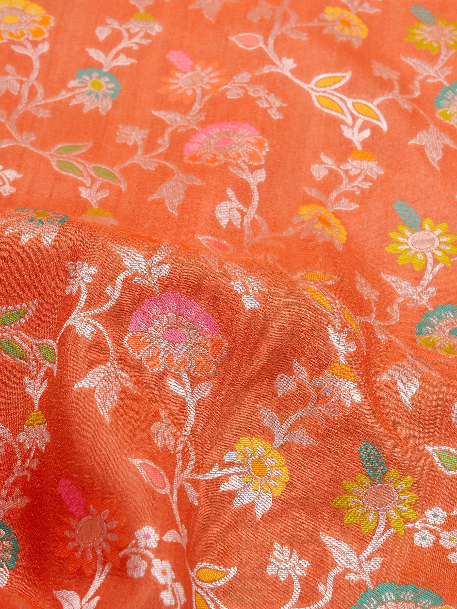 Handwoven Orange Banarasi Tussar Silk Saree