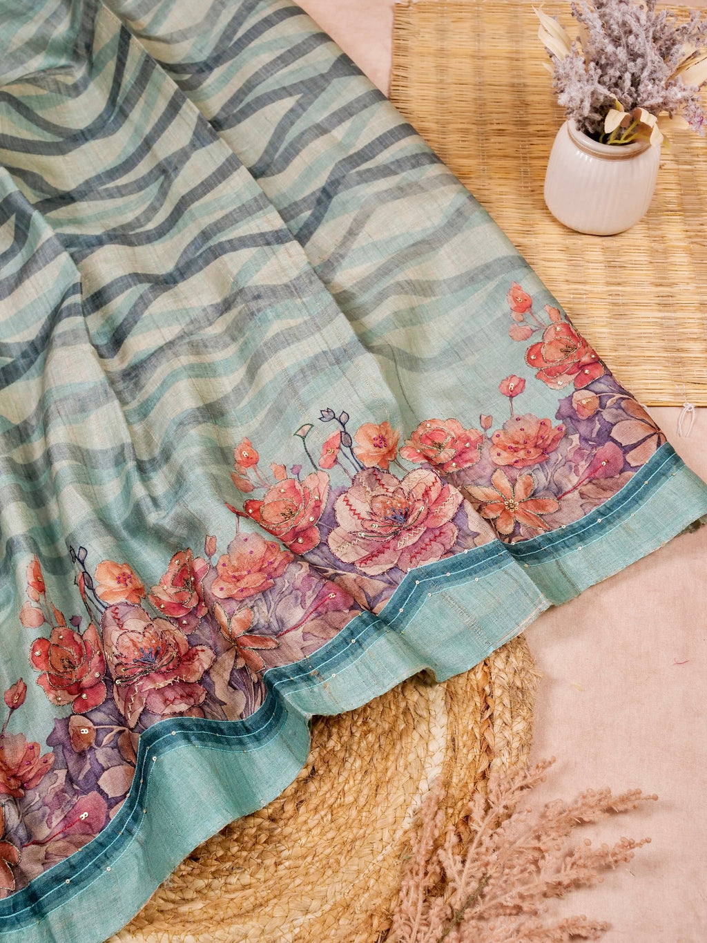 Handwoven Sea Green Banarasi Organza Silk Saree