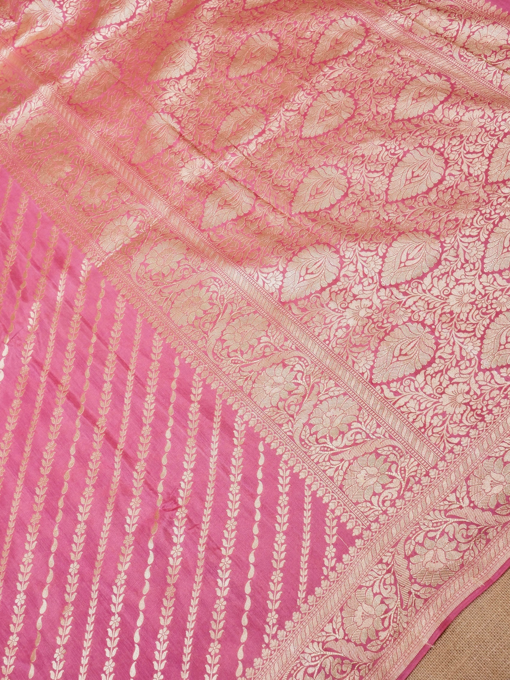 Handwoven Pink Banarasi Khaddi Silk Saree