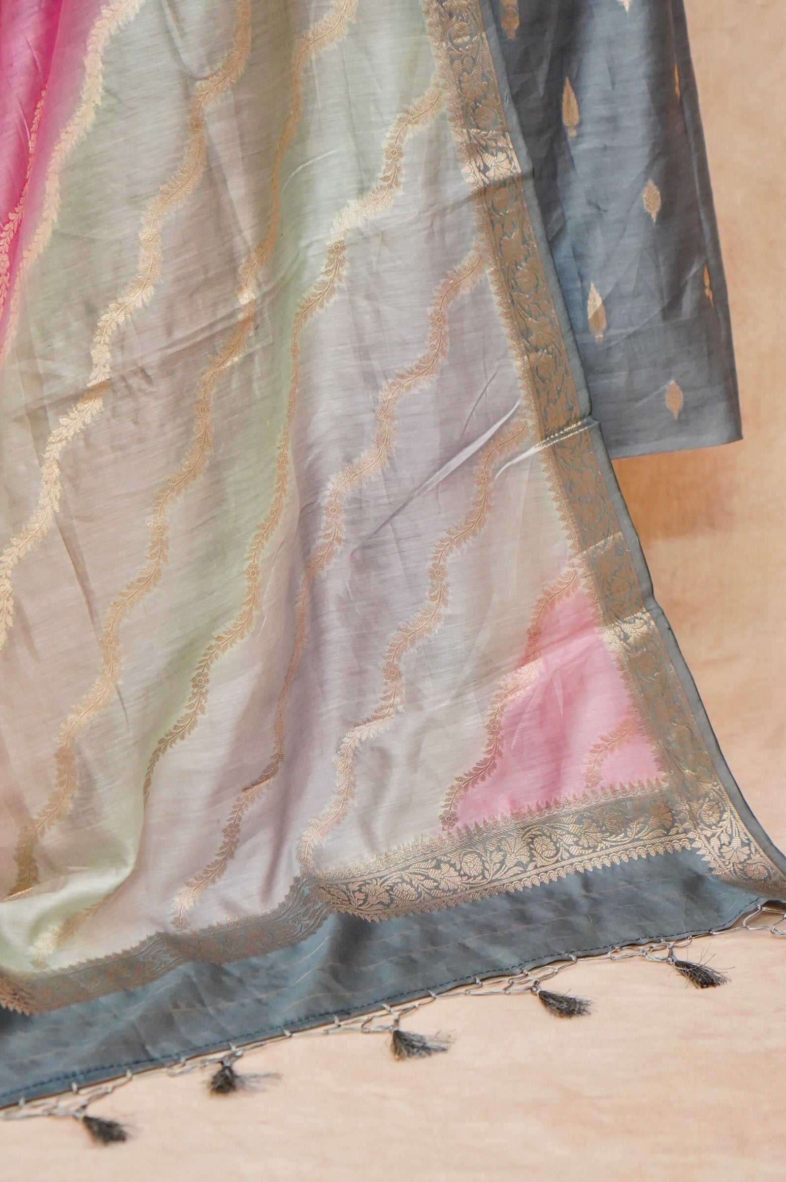 Handwoven Grey Banarasi Chanderi Silk Suit