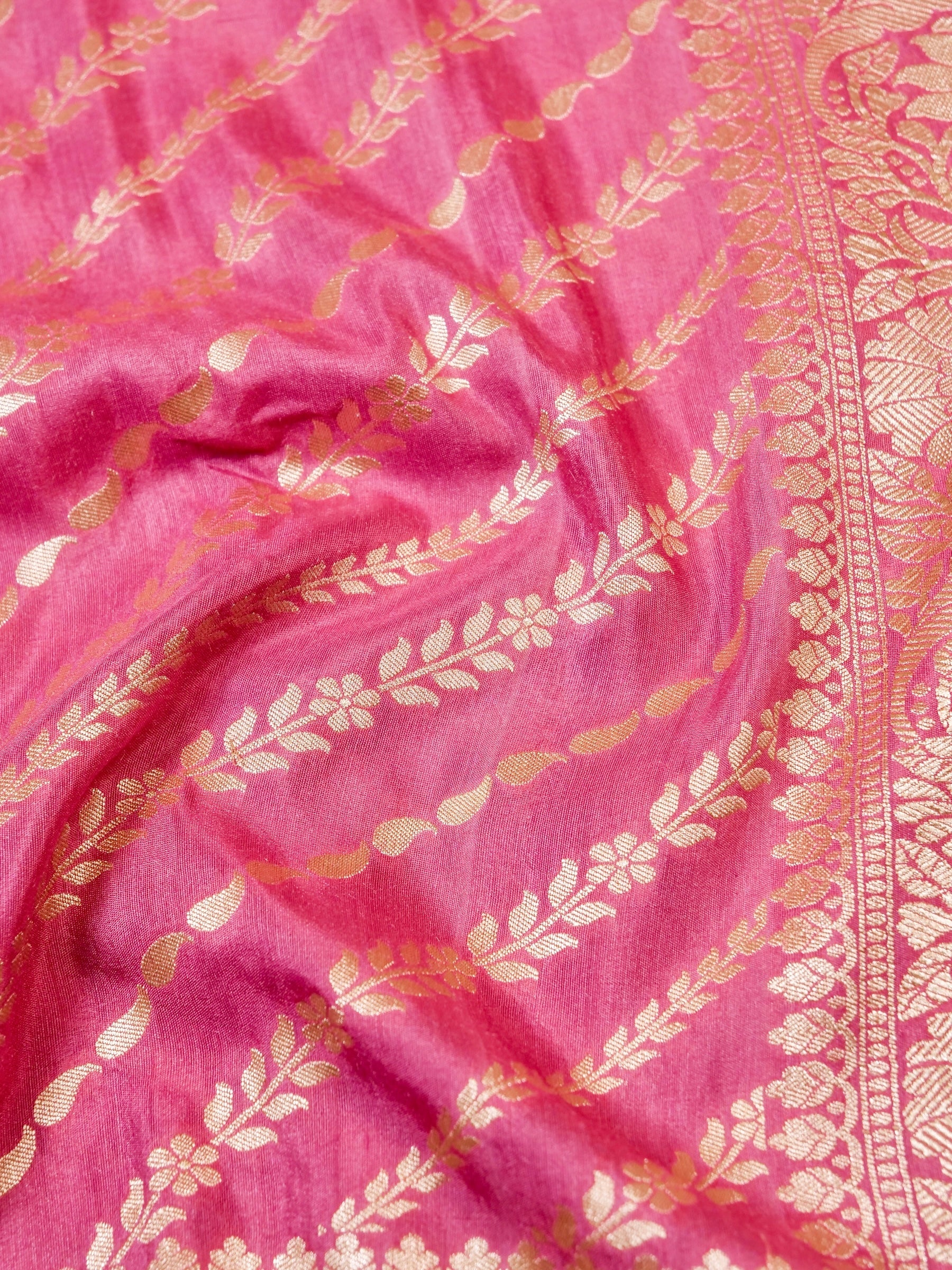 Handwoven Pink Banarasi Khaddi Silk Saree