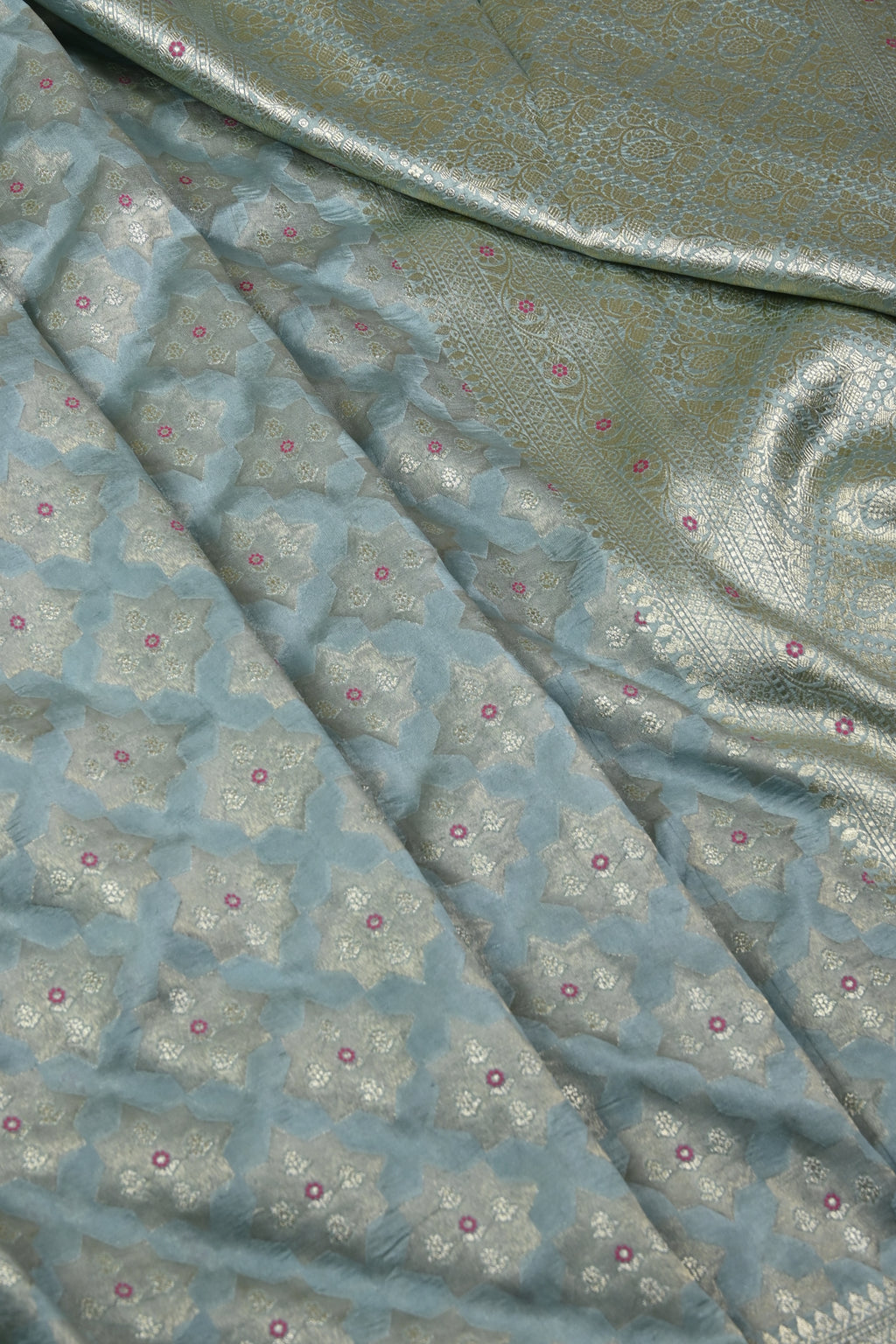 Dusty Blue Pure Banarasi Katan Silk Saree