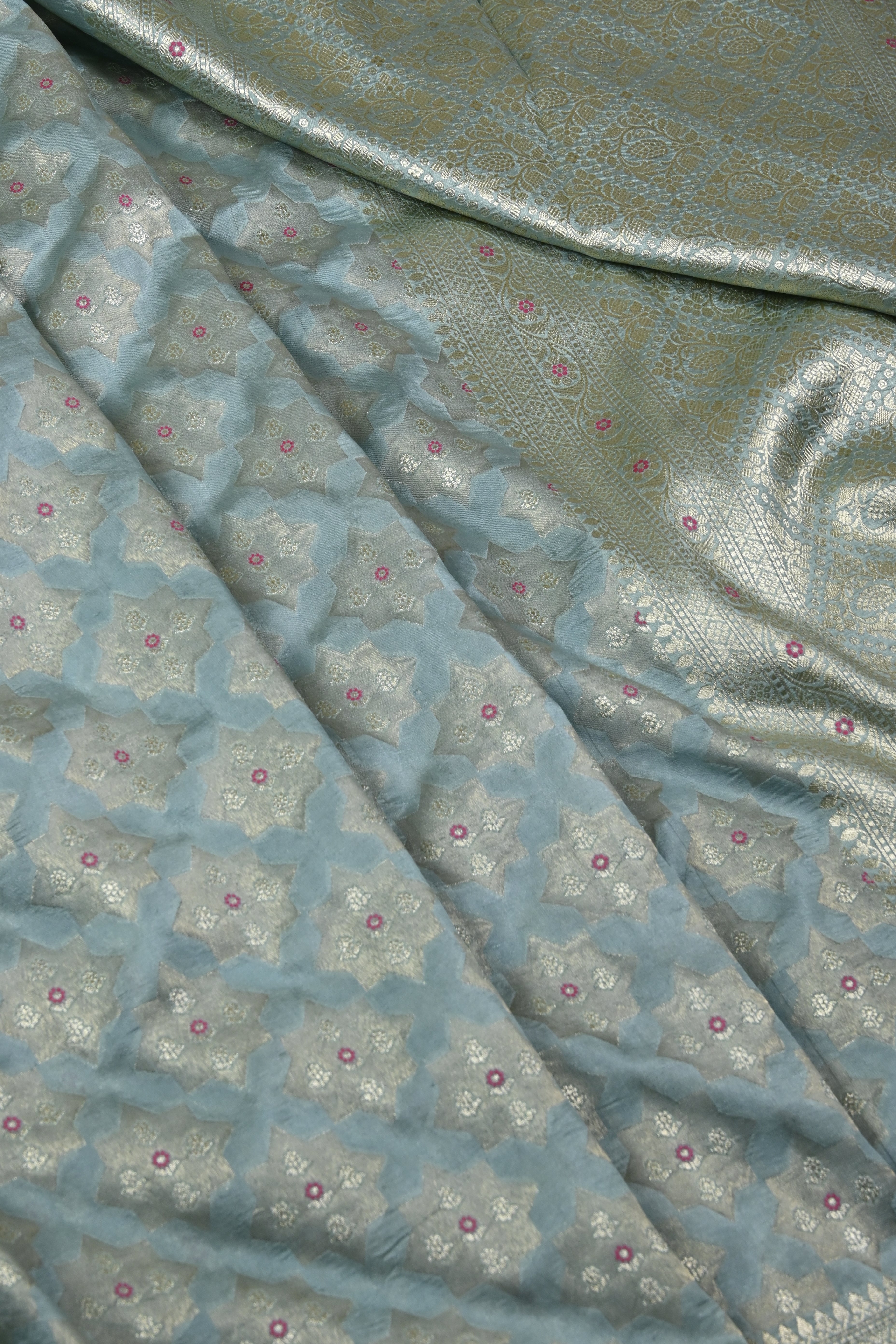 Dusty Blue Pure Banarasi Katan Silk Saree