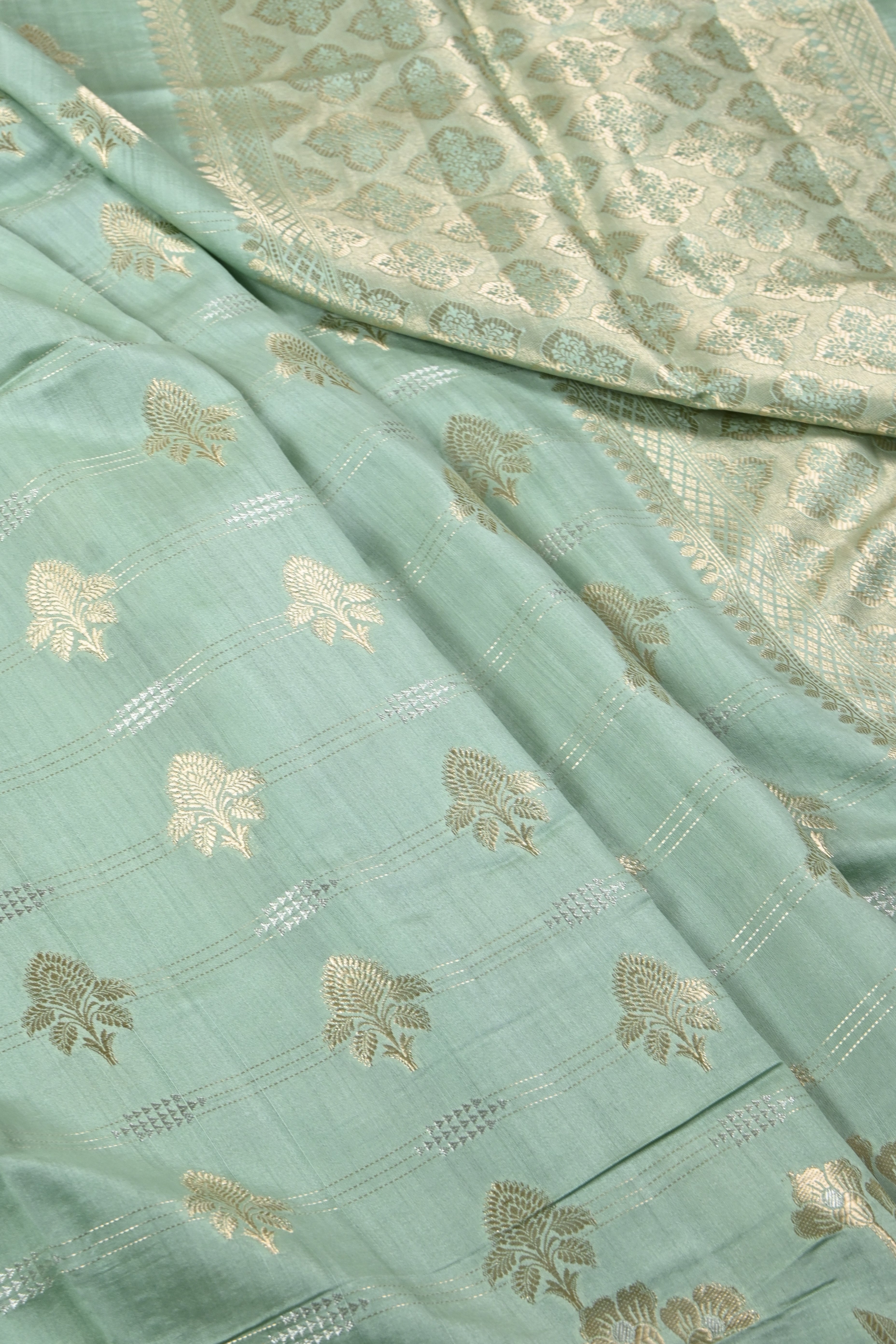 Light Green Pure Banarasi Moonga Silk Saree