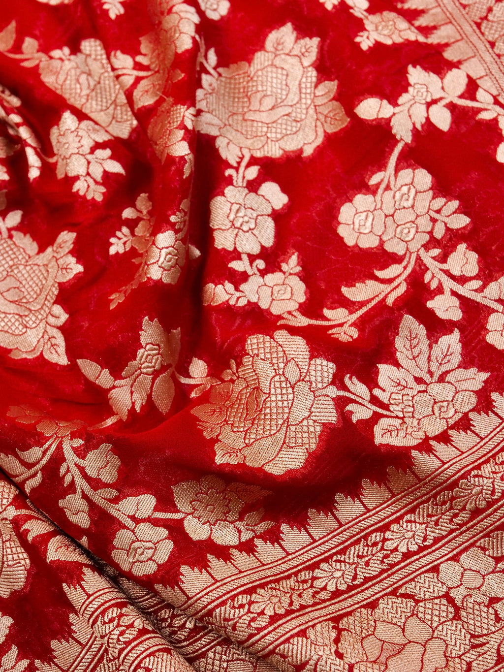 Handwoven Red Banarasi Khaddi Silk Saree