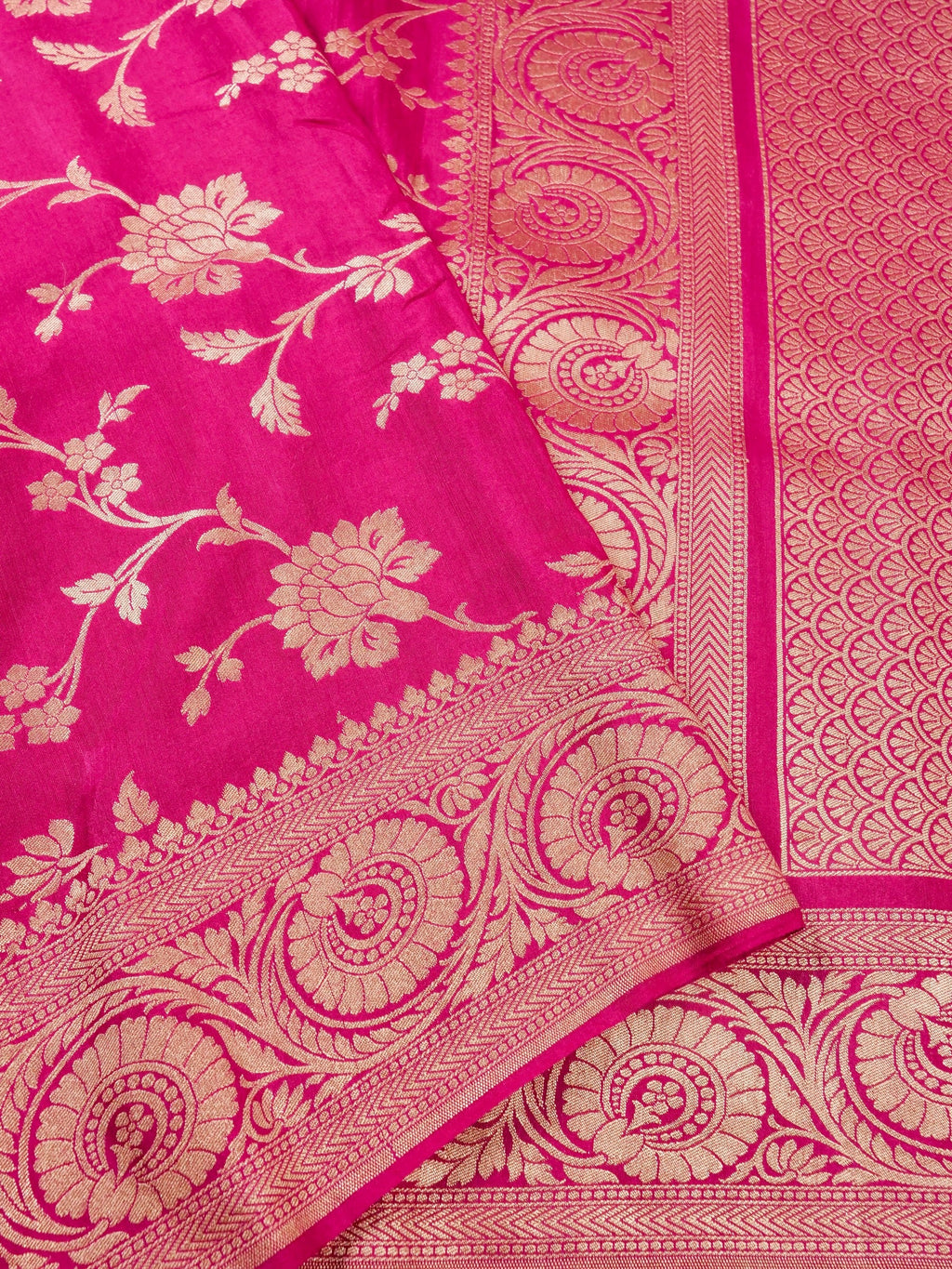 Handwoven Hot Pink Banarasi Monga Silk Saree
