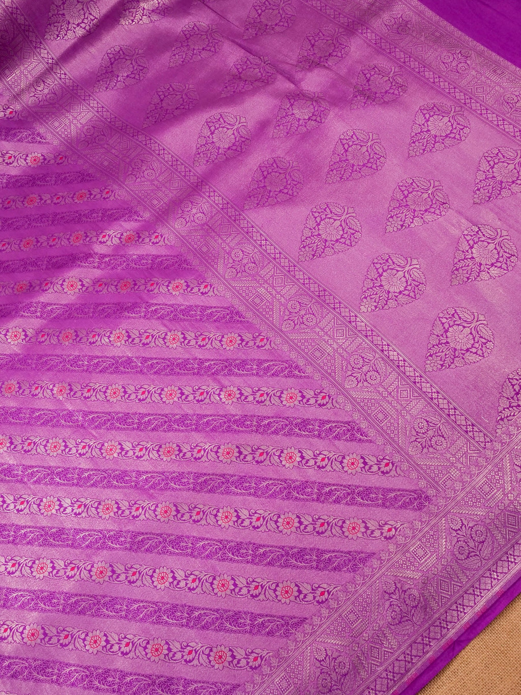 Handwoven Purple Banarasi Katan Soft Tissue Silk Saree