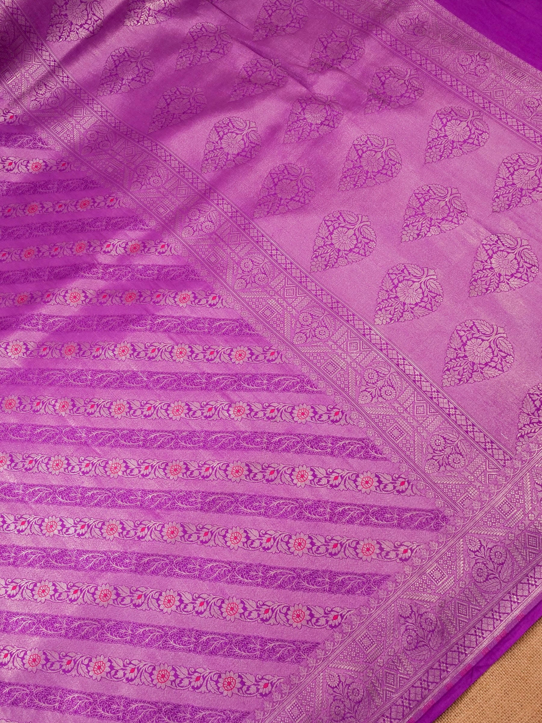 Handwoven Purple Banarasi Katan Soft Tissue Silk Saree