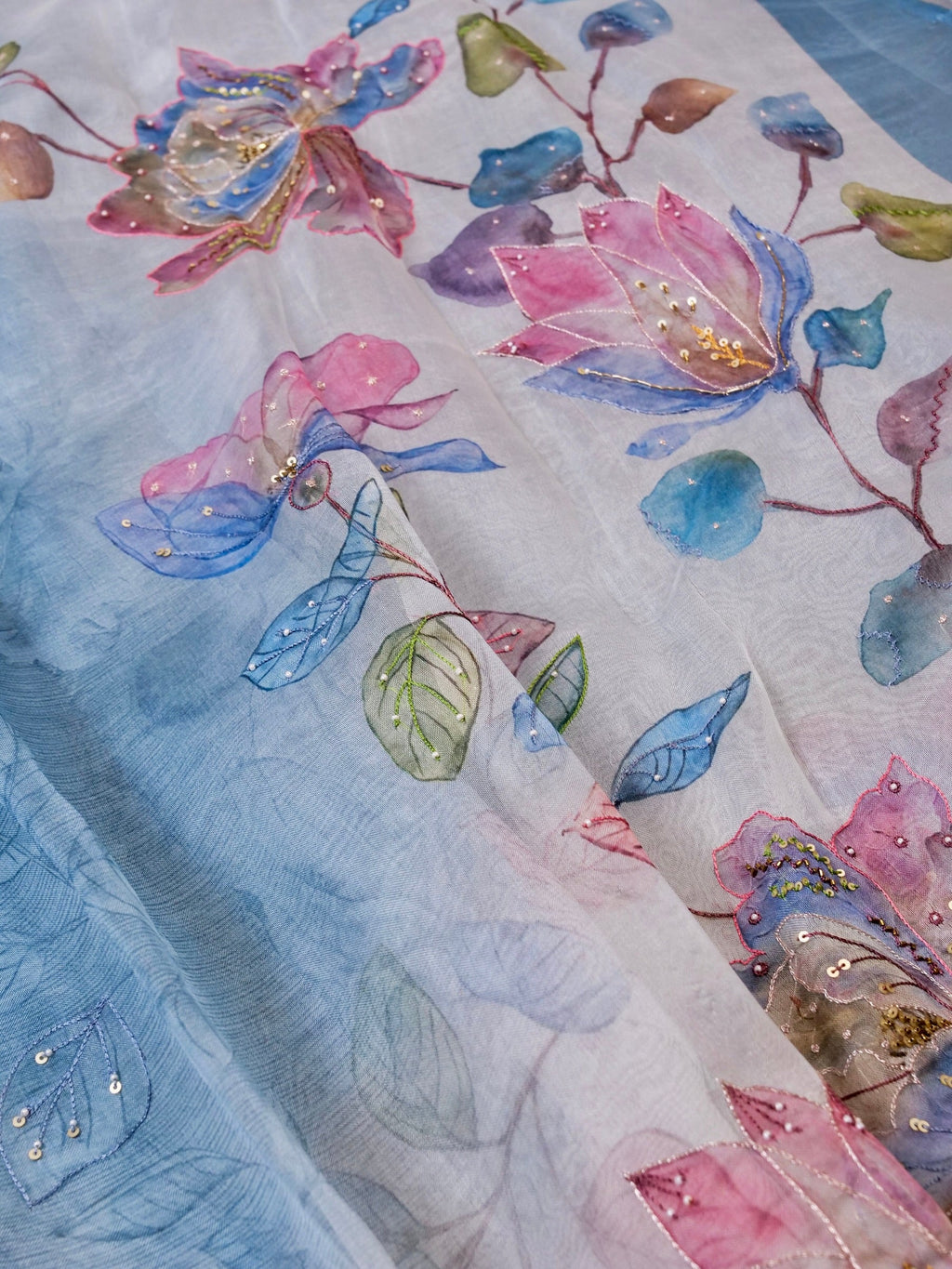 Handwoven Sky Blue Banarasi Organza Silk Saree