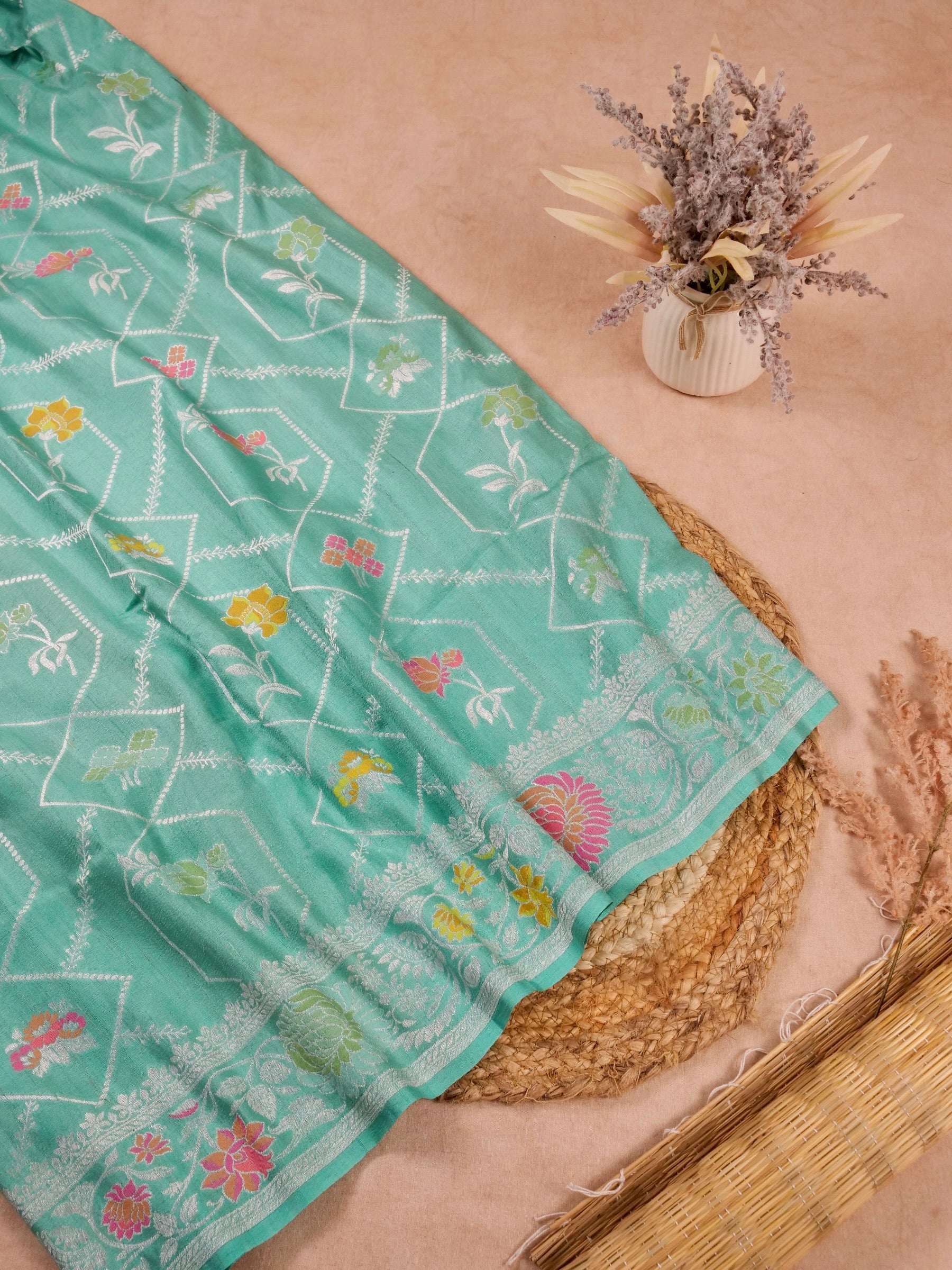 Handwoven Sea Green Banarasi Tusaar Silk Saree