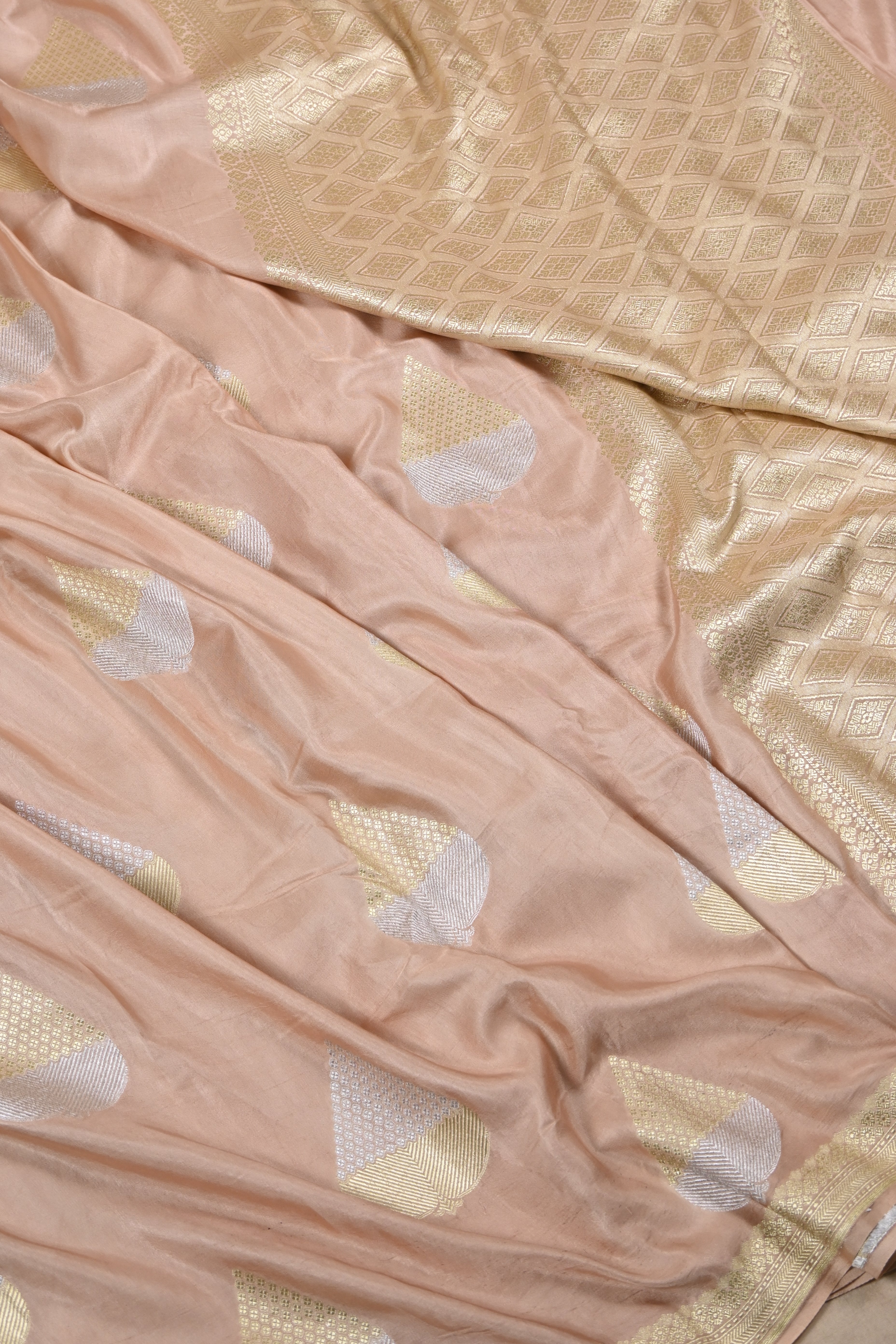 Moose Brown Pure Banarasi Satin Mashru Silk Saree