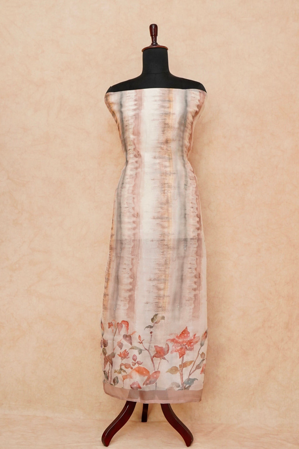 Handwoven Peach Banarasi Organza Silk Suit