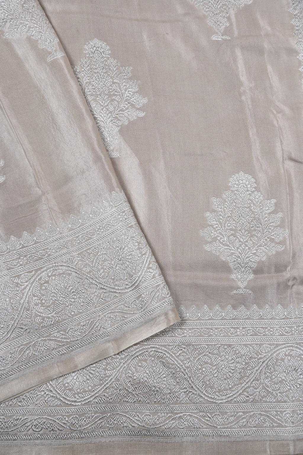 Moose Brown Pure Banarasi Satin Mashru Silk Saree