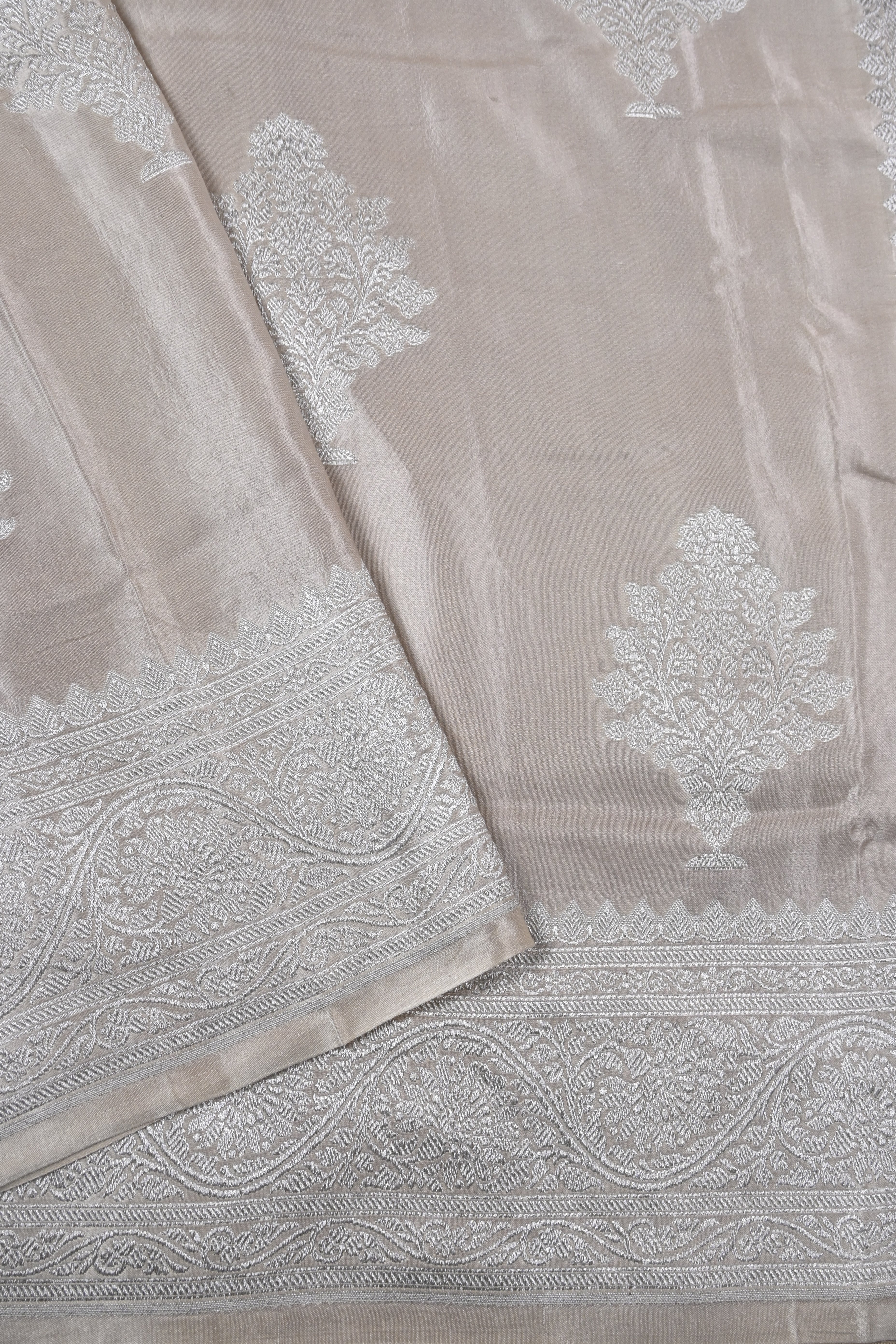 Moose Brown Pure Banarasi Satin Mashru Silk Saree