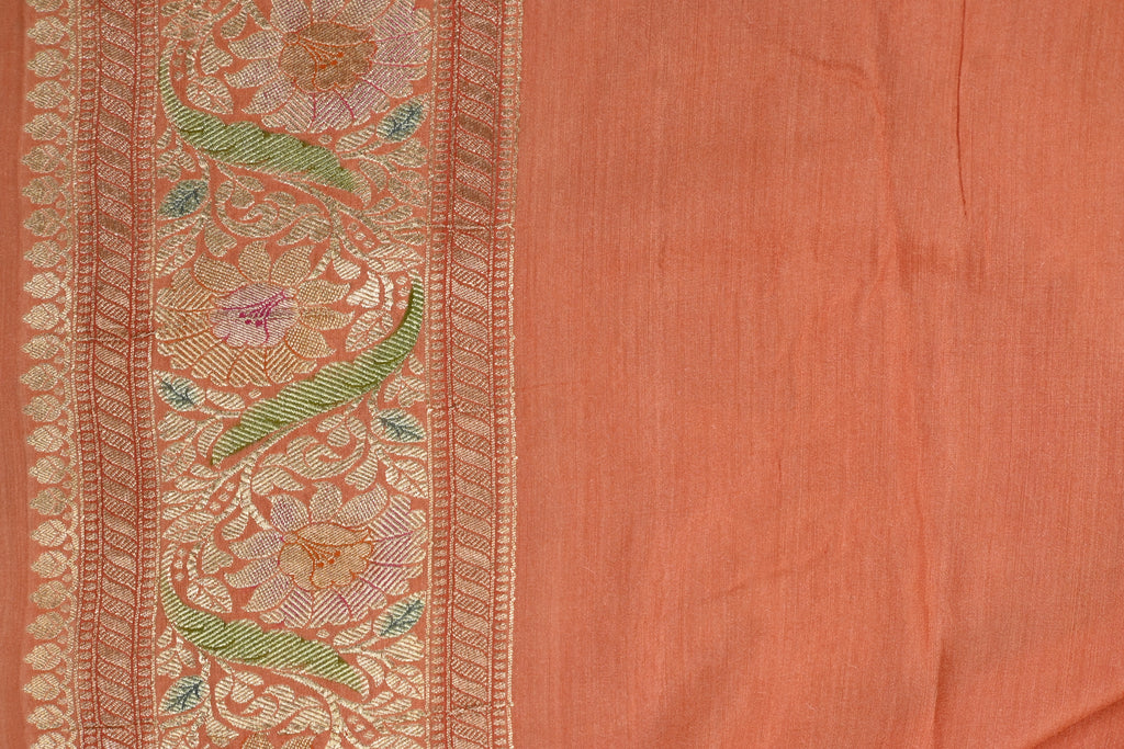 Burnt Orange Pure Moonga Silk Banarasi Saree