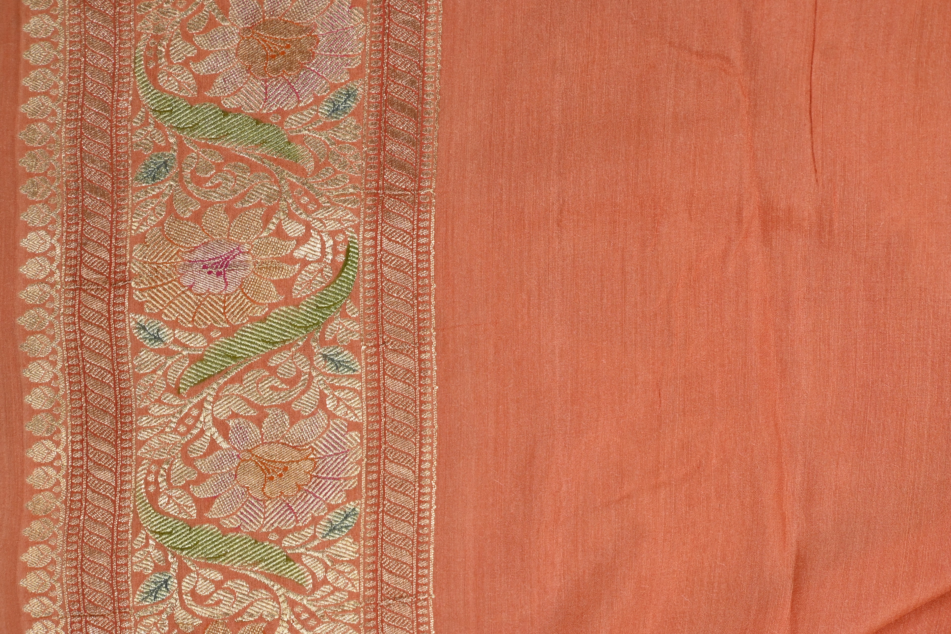 Burnt Orange Pure Moonga Silk Banarasi Saree