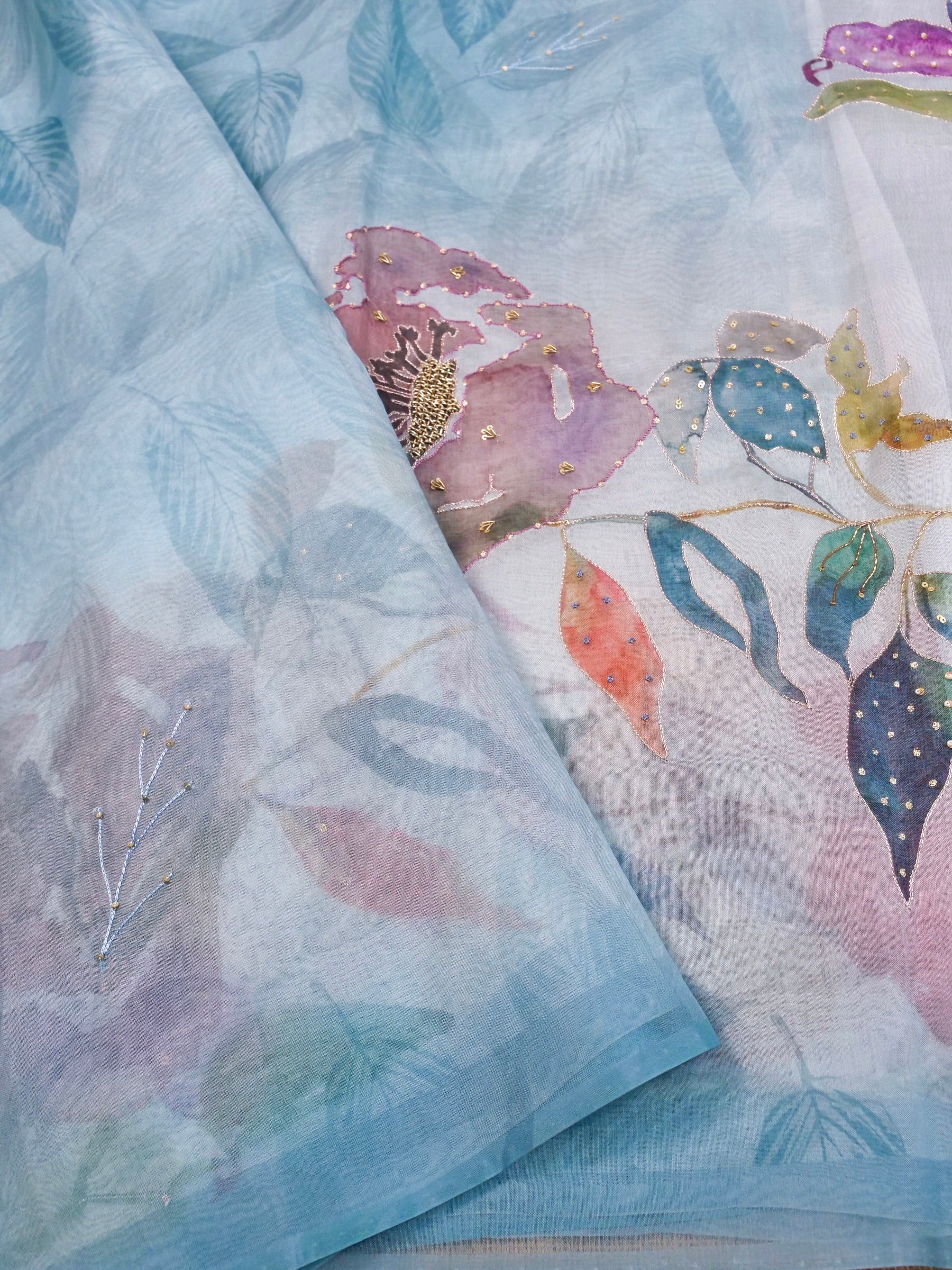 Handwoven Sky Blue Banarasi Organza Silk Saree