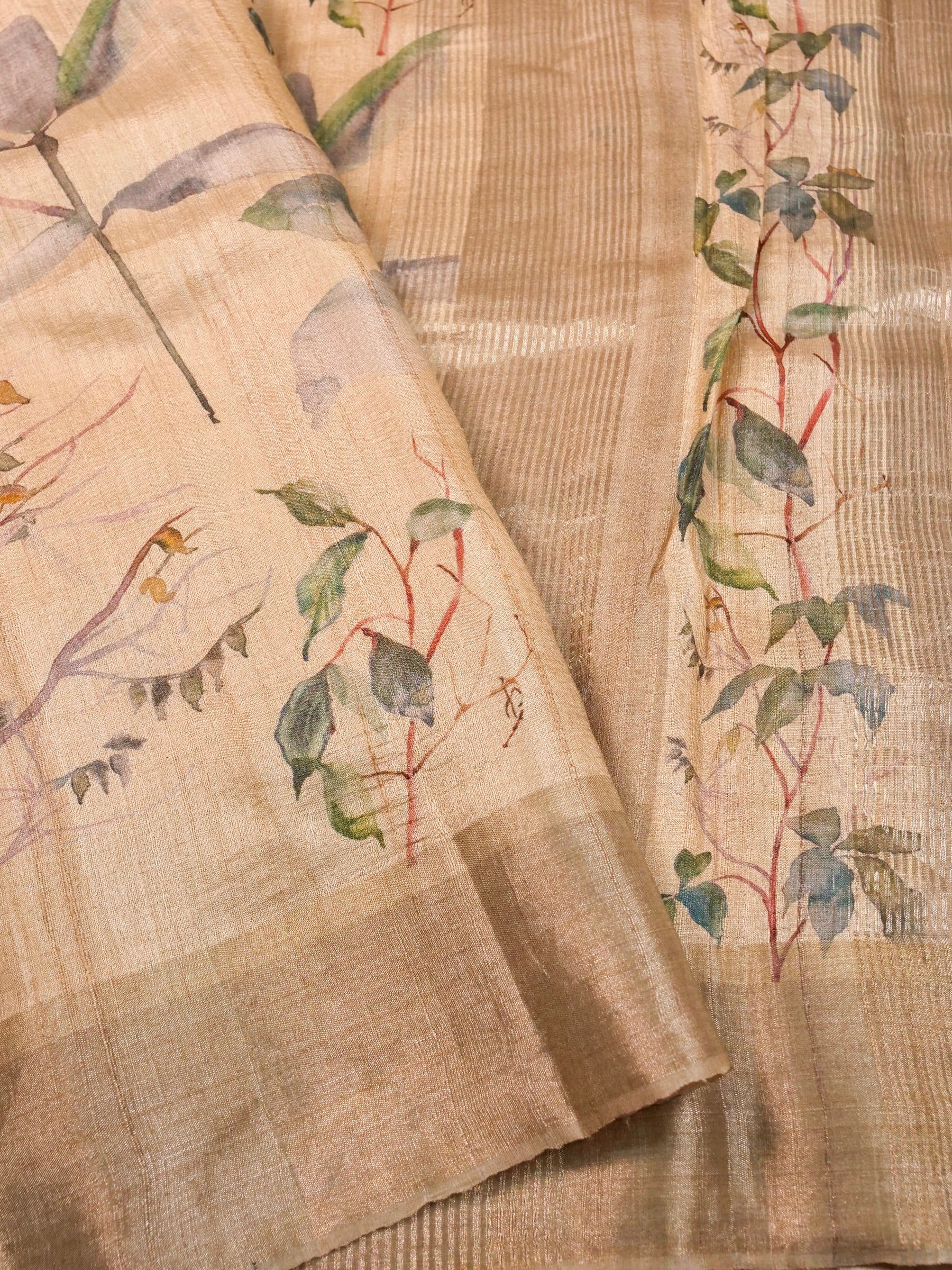 Handwoven Cream Banarasi Tussar Silk Saree