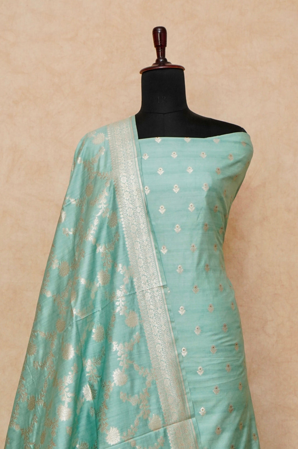 Handwoven Sea Green Banarasi Chiniya Silk Suit