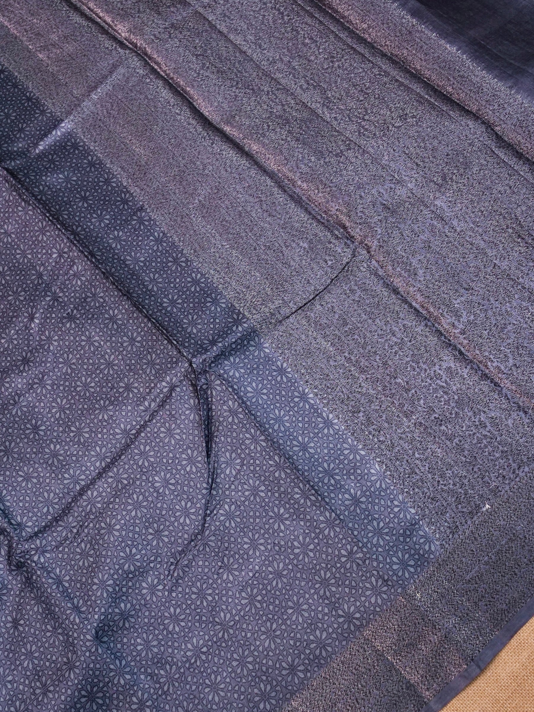 Handwoven Greyish Blue Banarasi Tussar Silk Saree