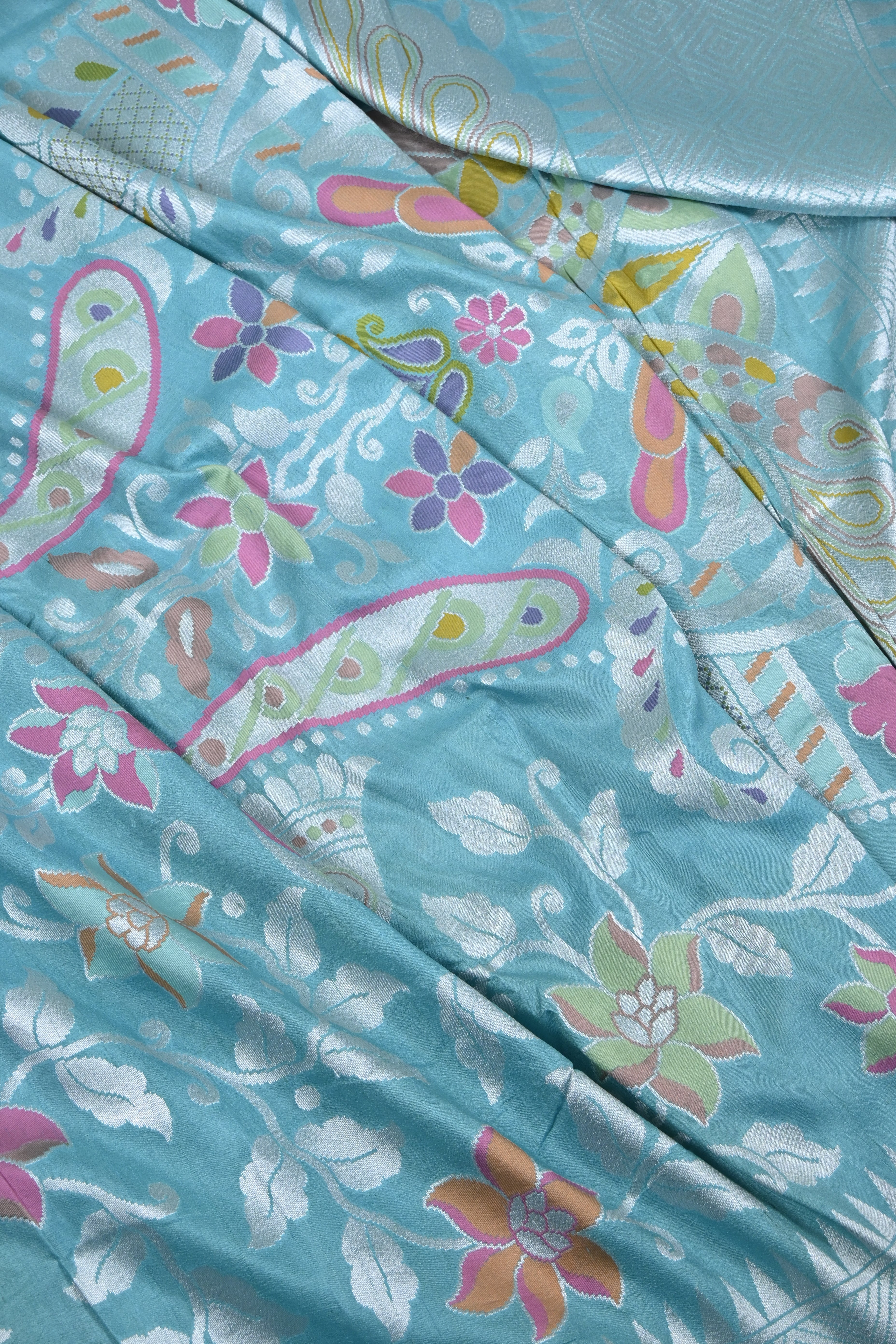 Softy Blue Pure Banarasi Tussar Georgette Saree