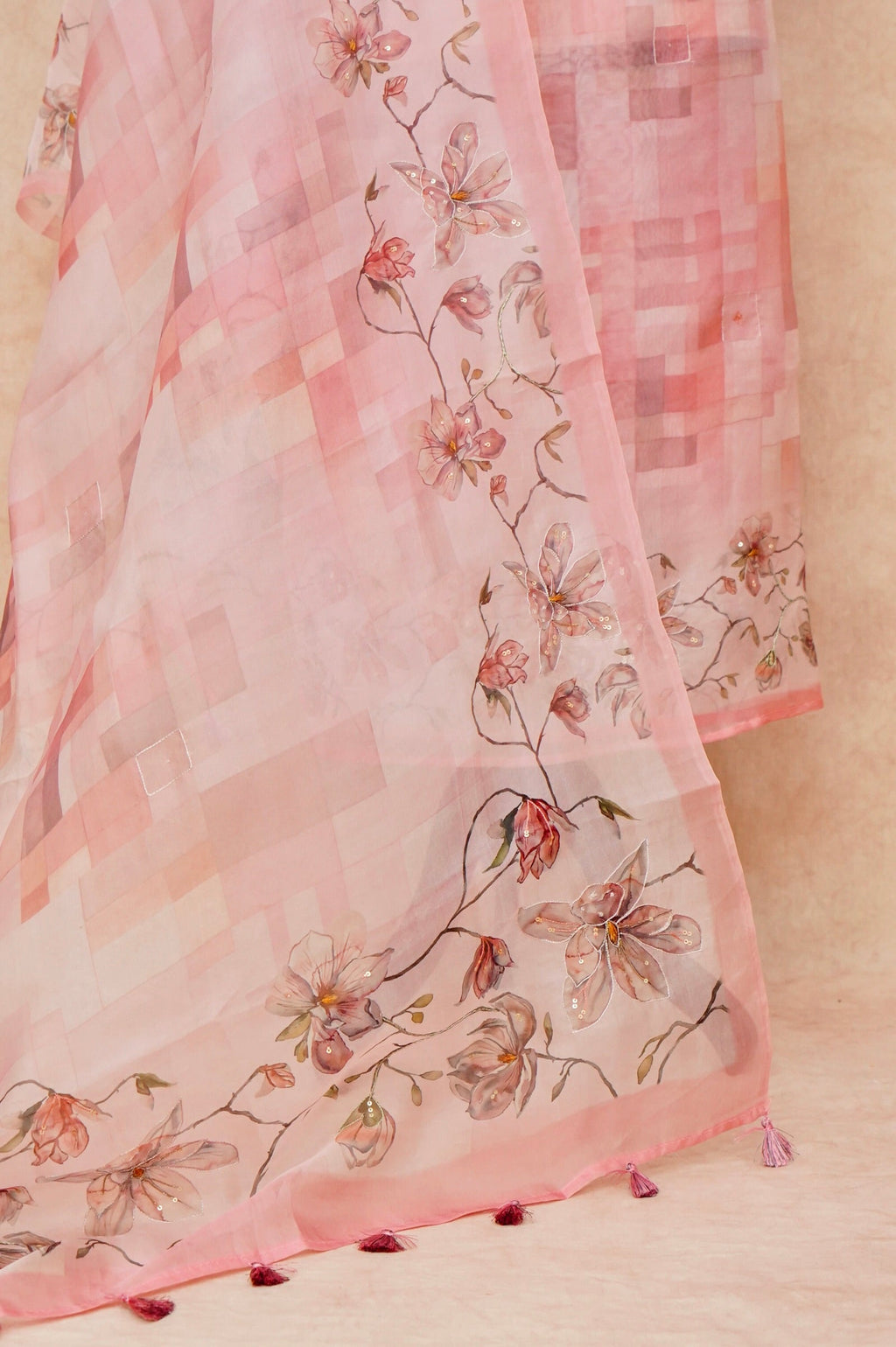 Handwoven Baby Pink Banarasi Organza Silk Suit