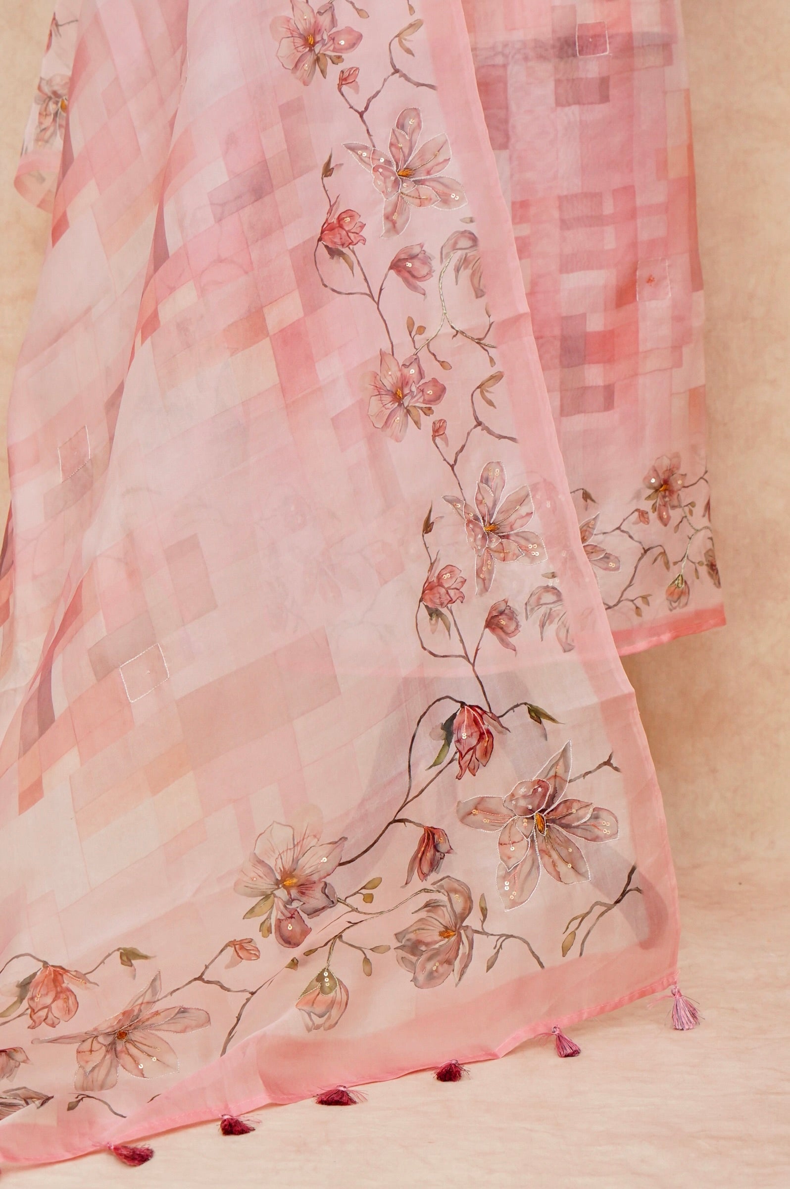 Handwoven Baby Pink Banarasi Organza Silk Suit