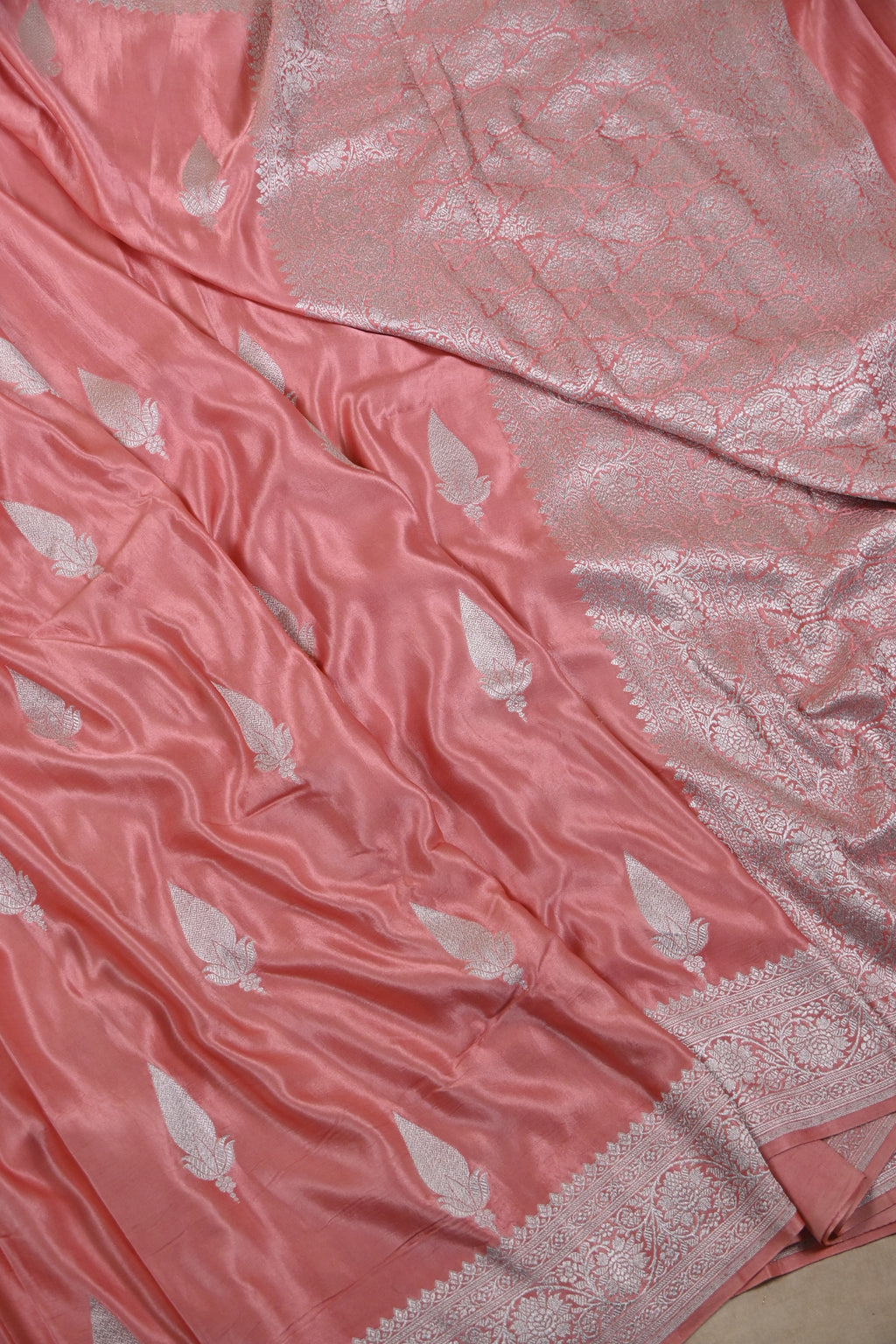Dusty Pink Pure Banarasi Satin Mashru Silk Saree