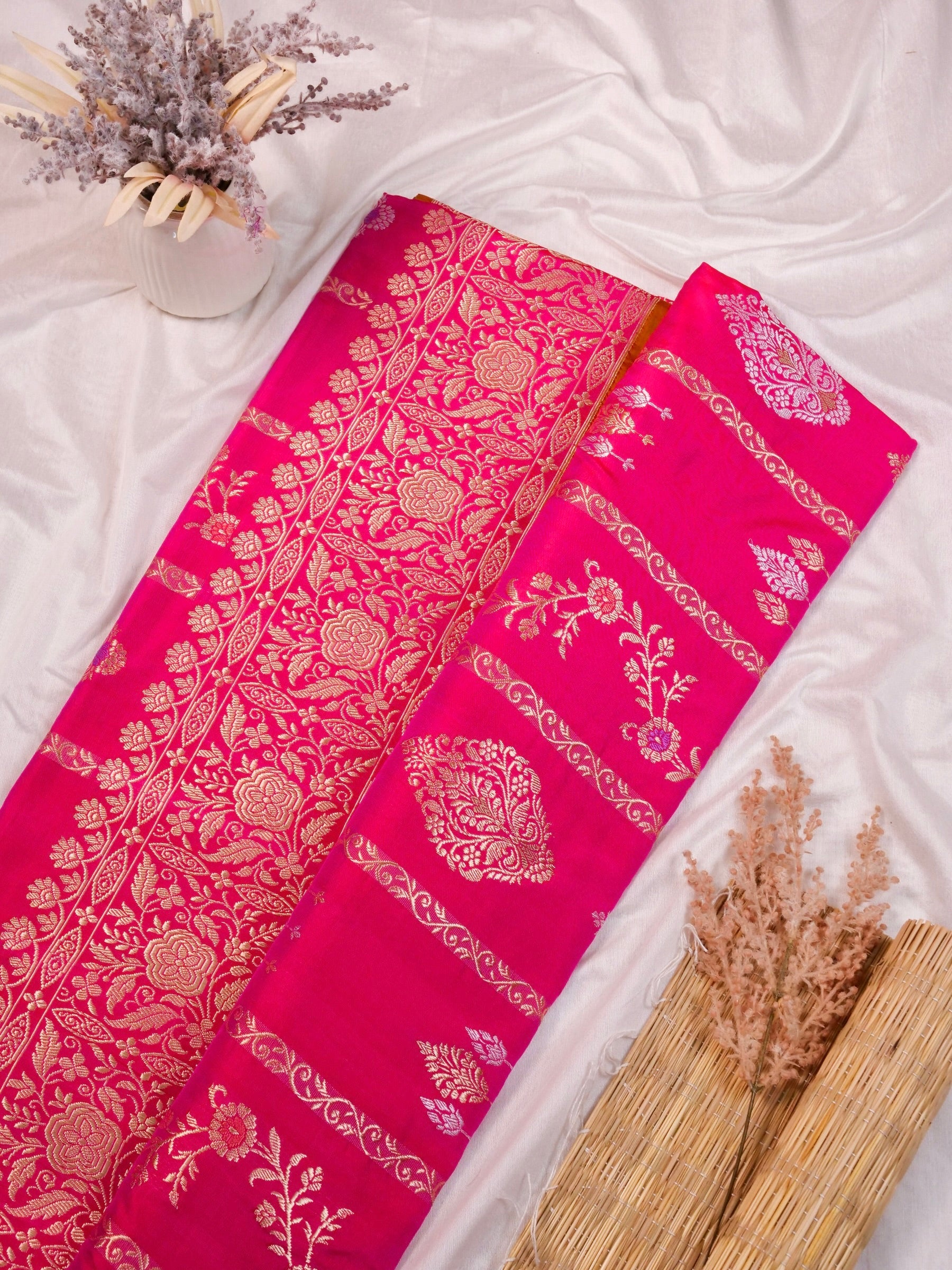 Handwoven Pink Banarasi Katan Silk Saree