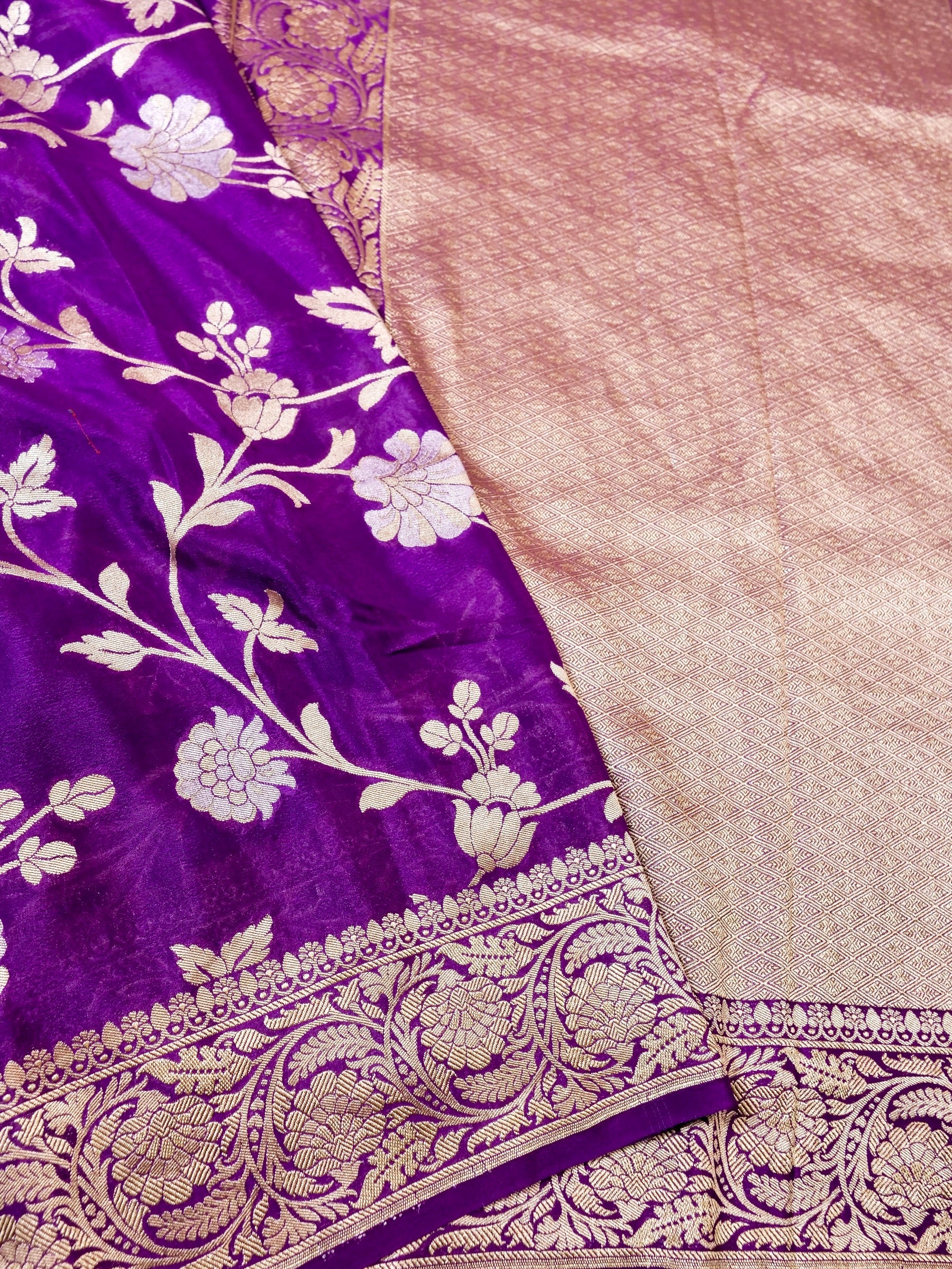 Handwoven Purple Banarasi Khaddi Silk Saree