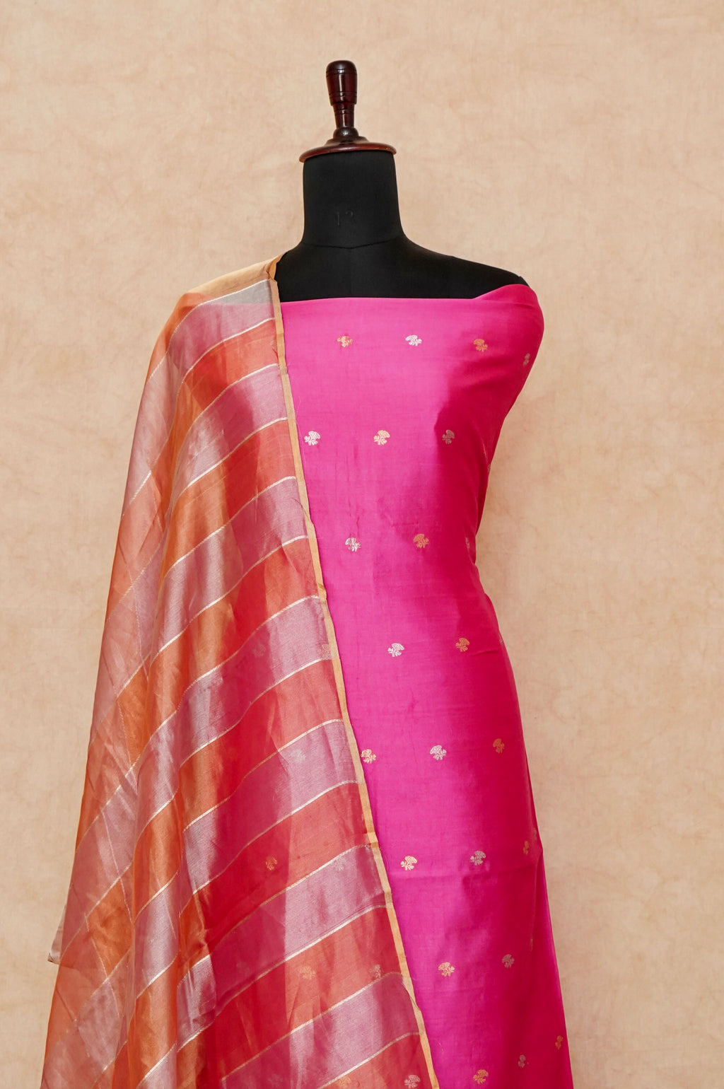 Handwoven Hot Pink Banarasi Chiniya Silk Suit