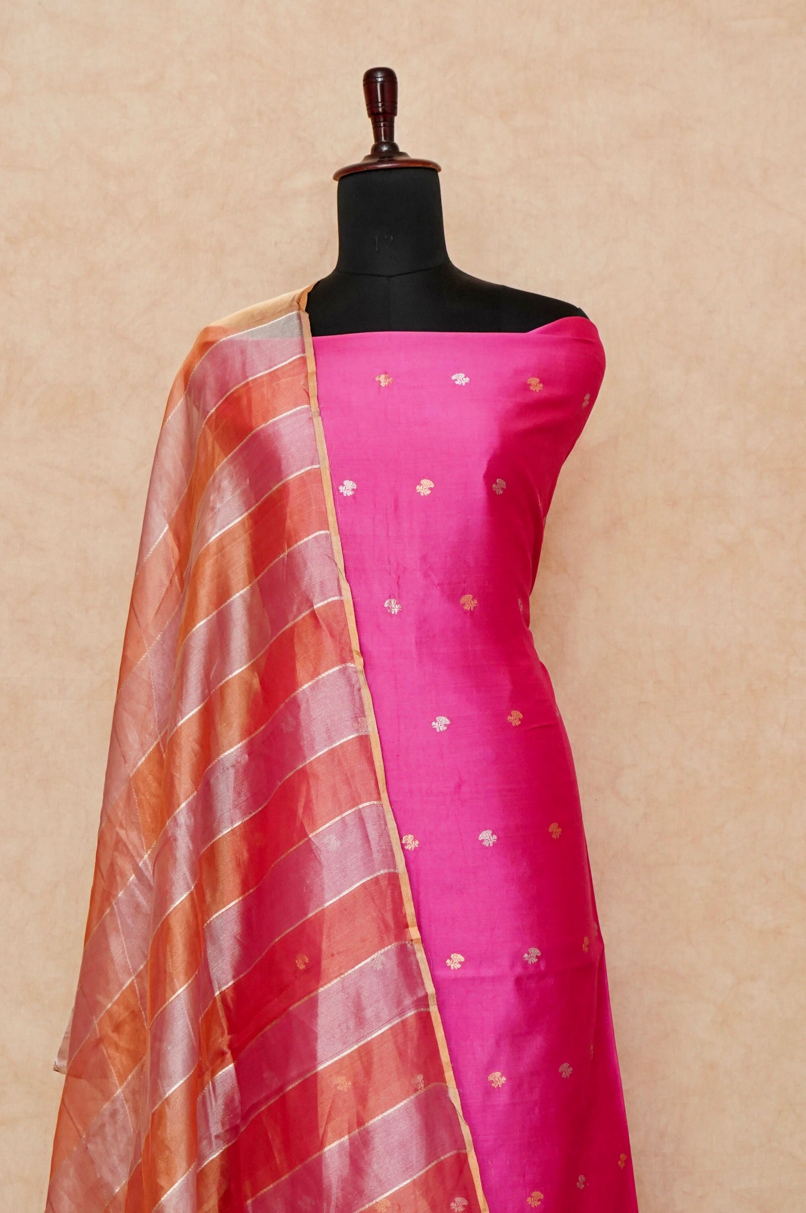 Handwoven Hot Pink Banarasi Chiniya Silk Suit