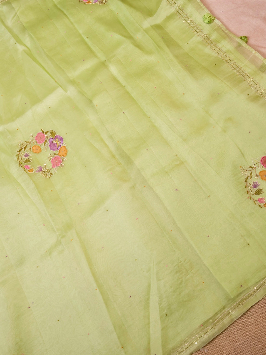 Handwoven Lime Green Banarasi Organza Silk Saree