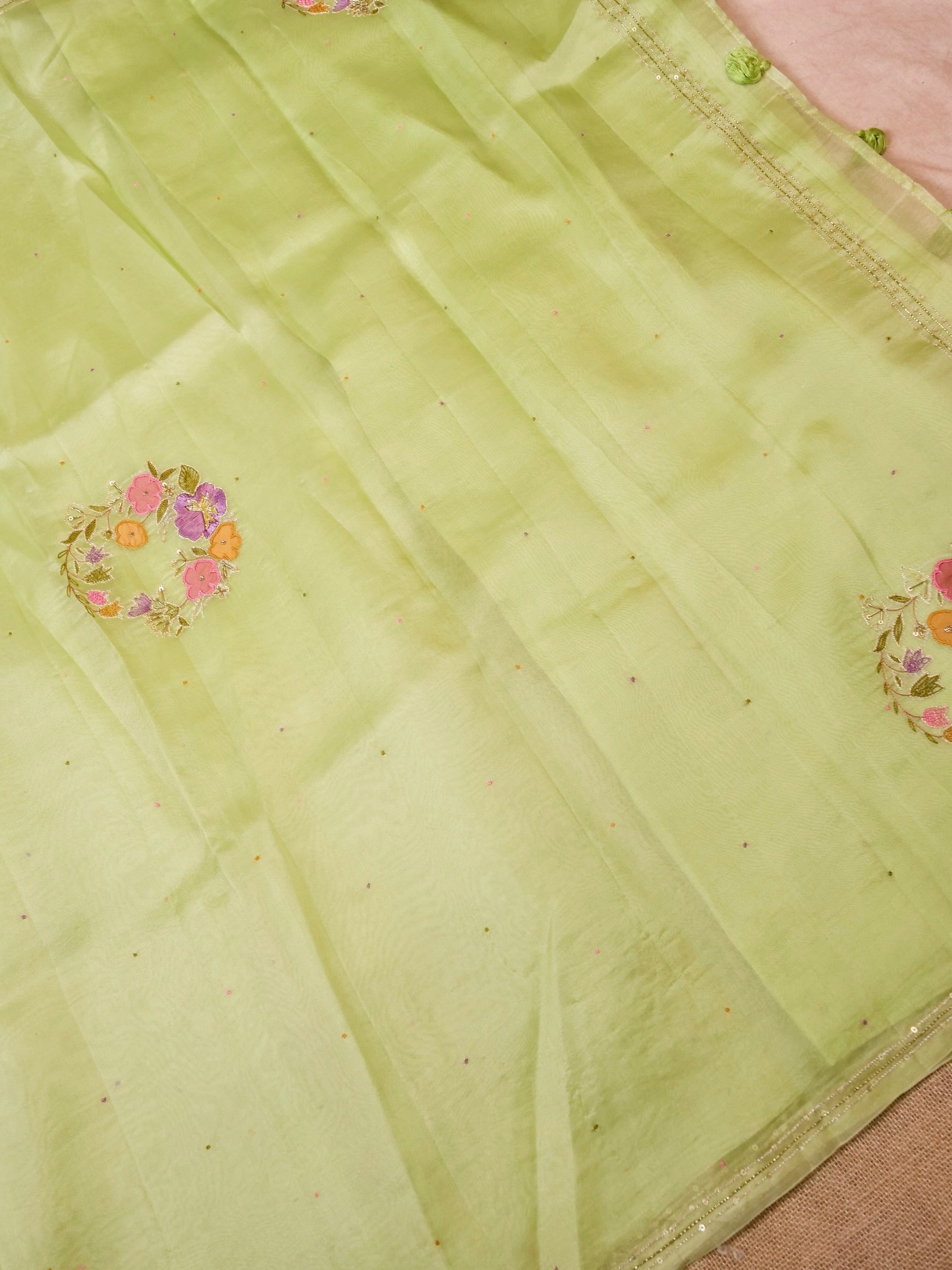 Handwoven Lime Green Banarasi Organza Silk Saree