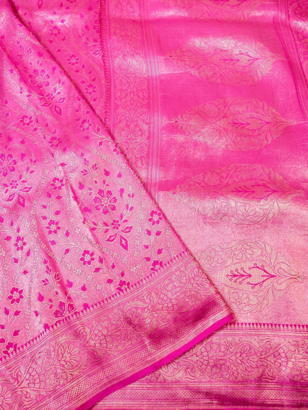 Handwoven Pink Banarasi Katan Soft Tissue Silk Saree
