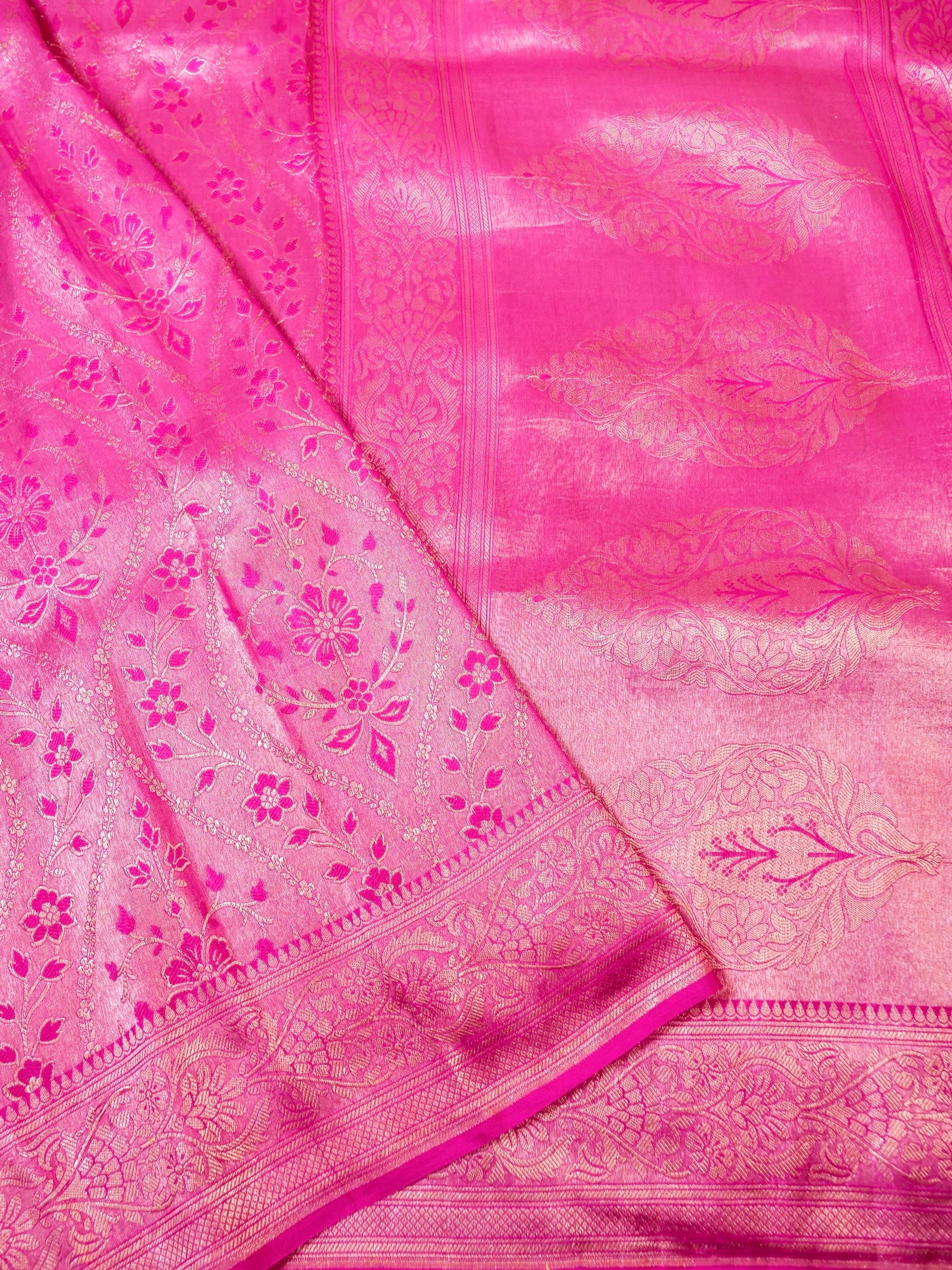 Handwoven Pink Banarasi Katan Soft Tissue Silk Saree